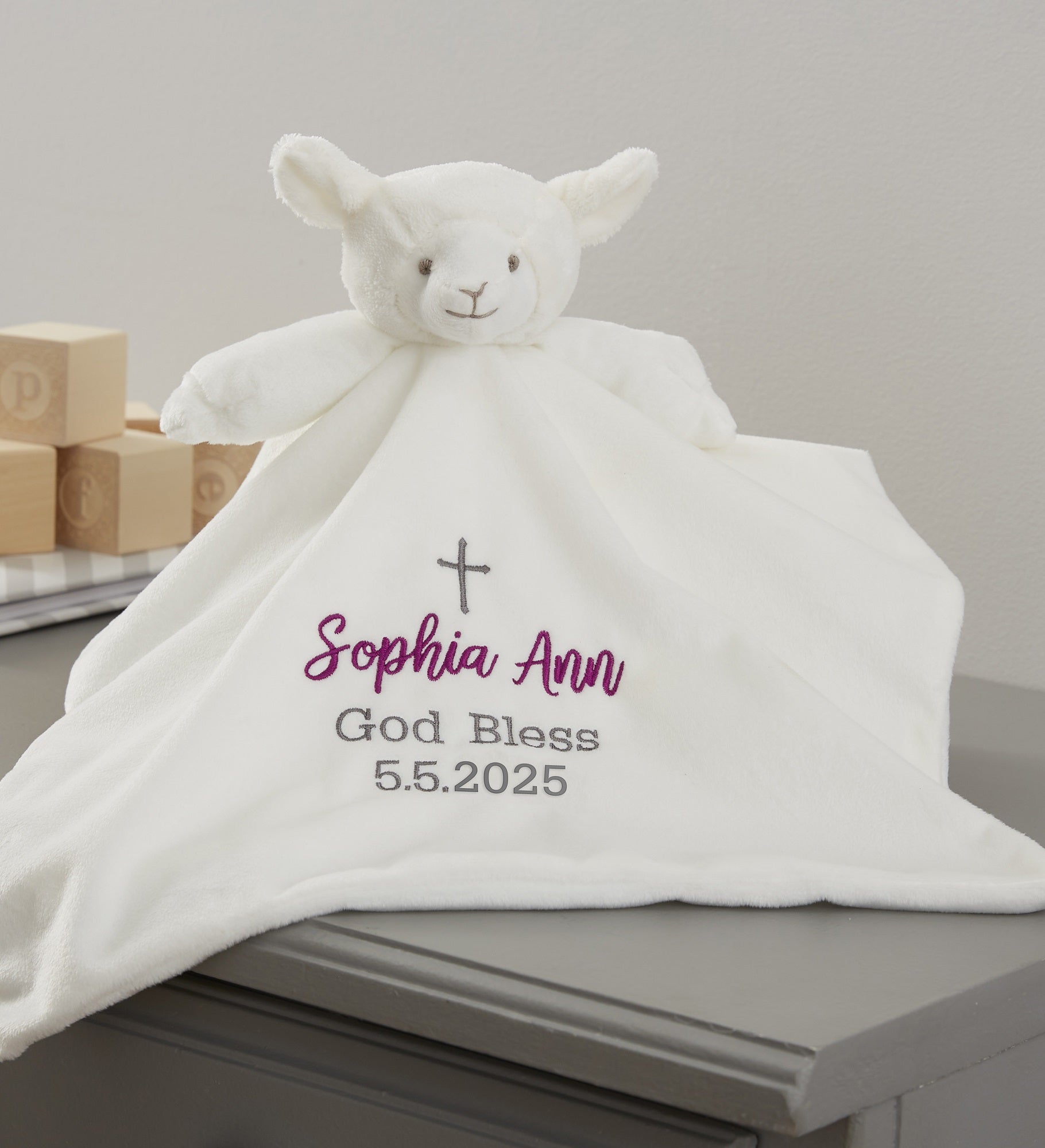 Christening Cross Personalized Lamb Blankie
