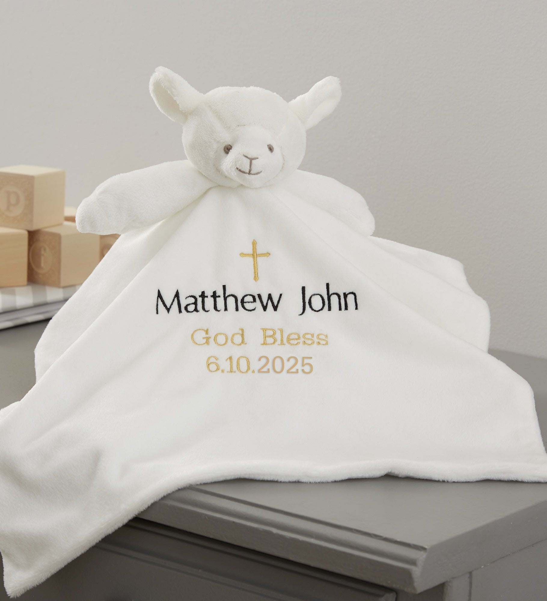 Christening Cross Personalized Lamb Blankie