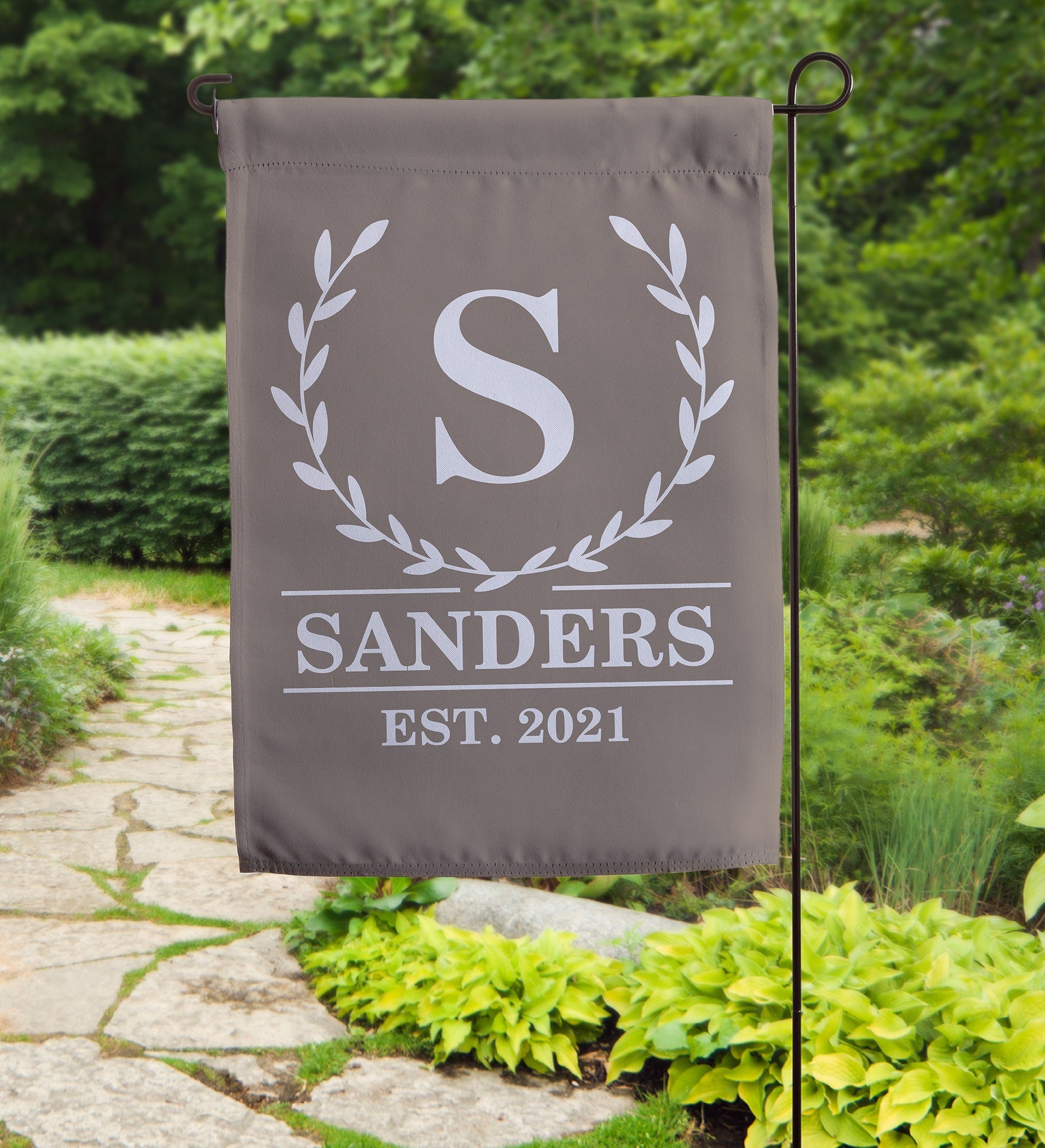 Laurel Wreath Personalized Garden Flag
