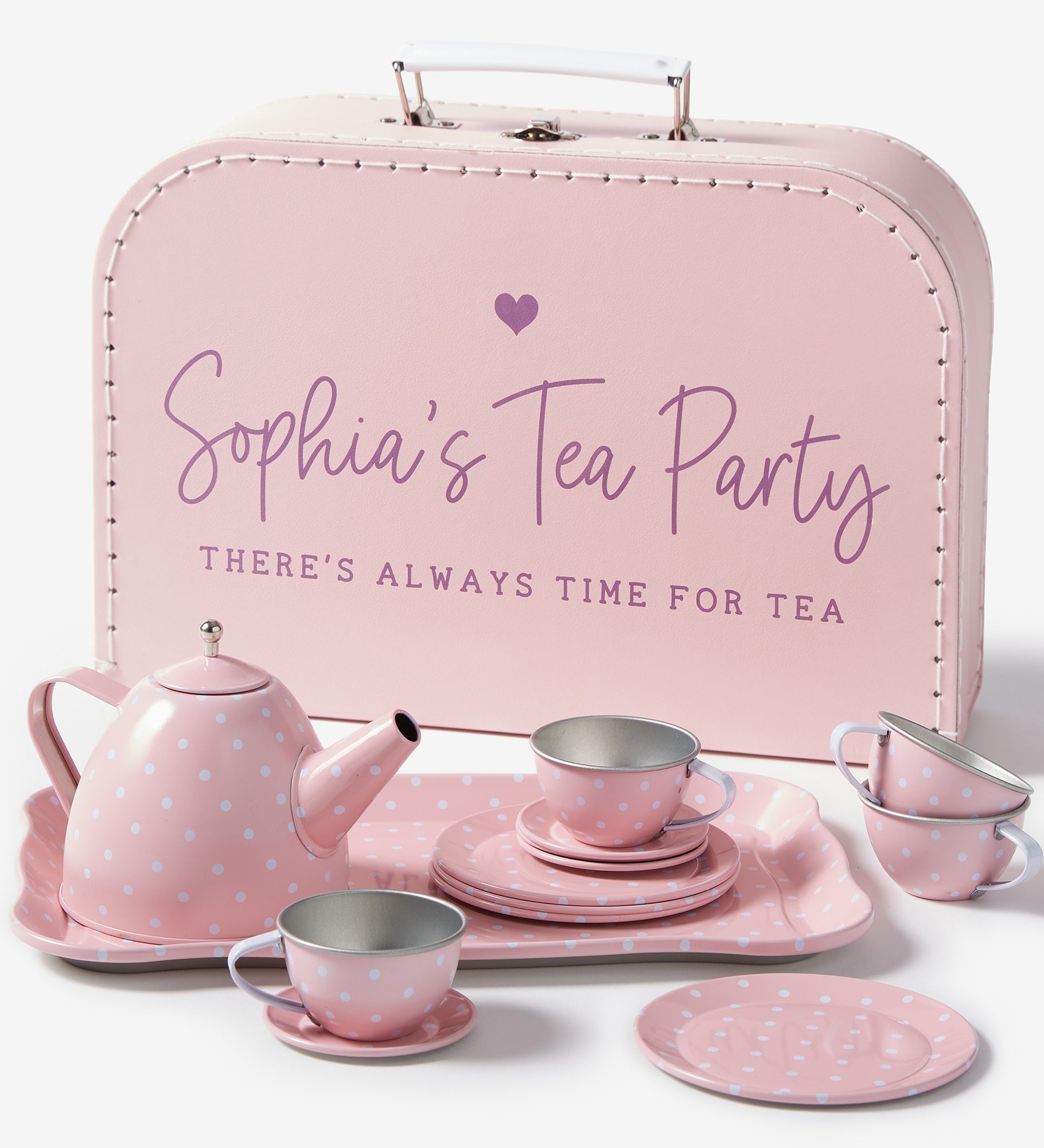 Personalized 15 pc. Pink Polka Dot Tea Set