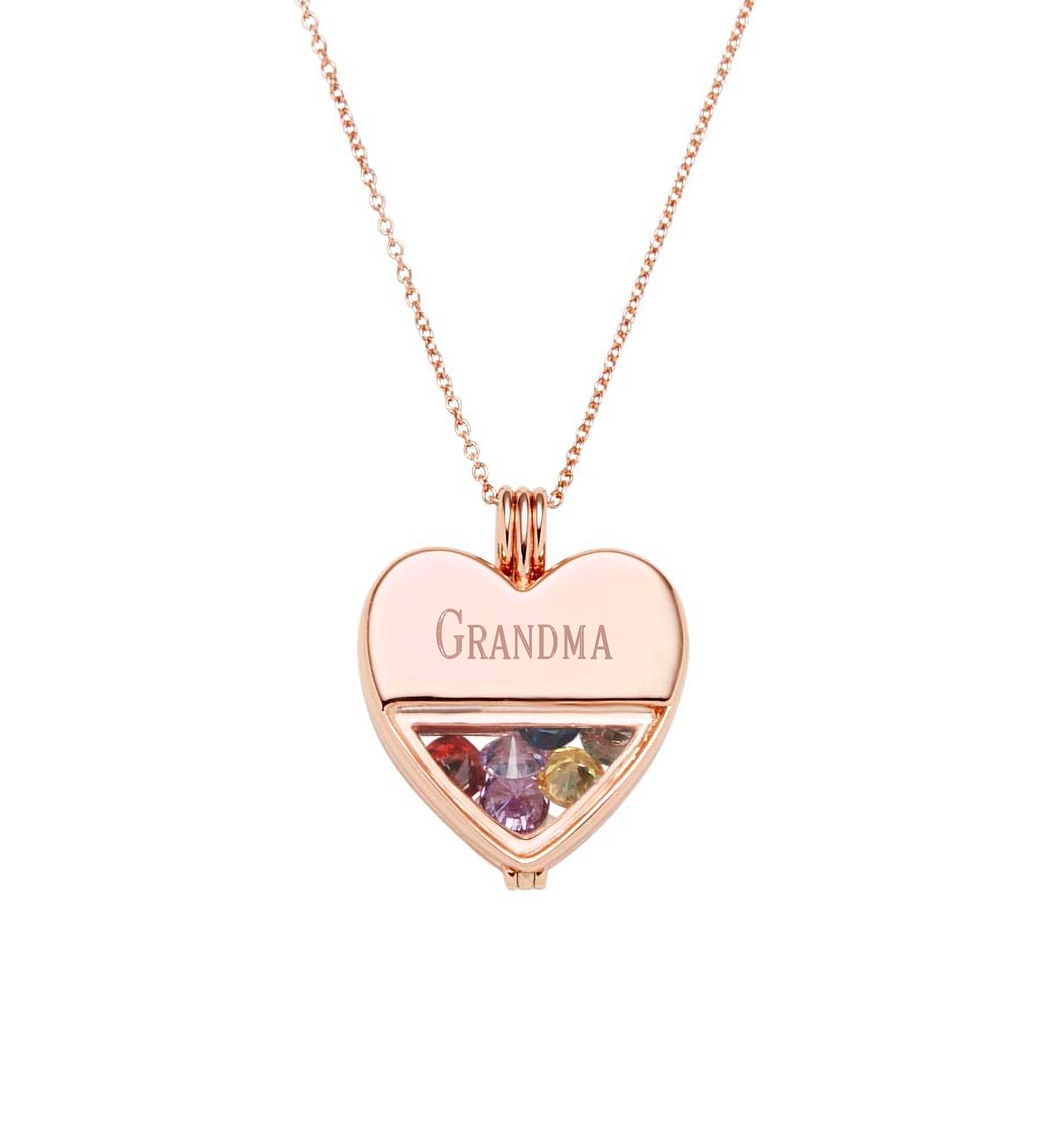 Engraved Glass Heart Birthstone Locket