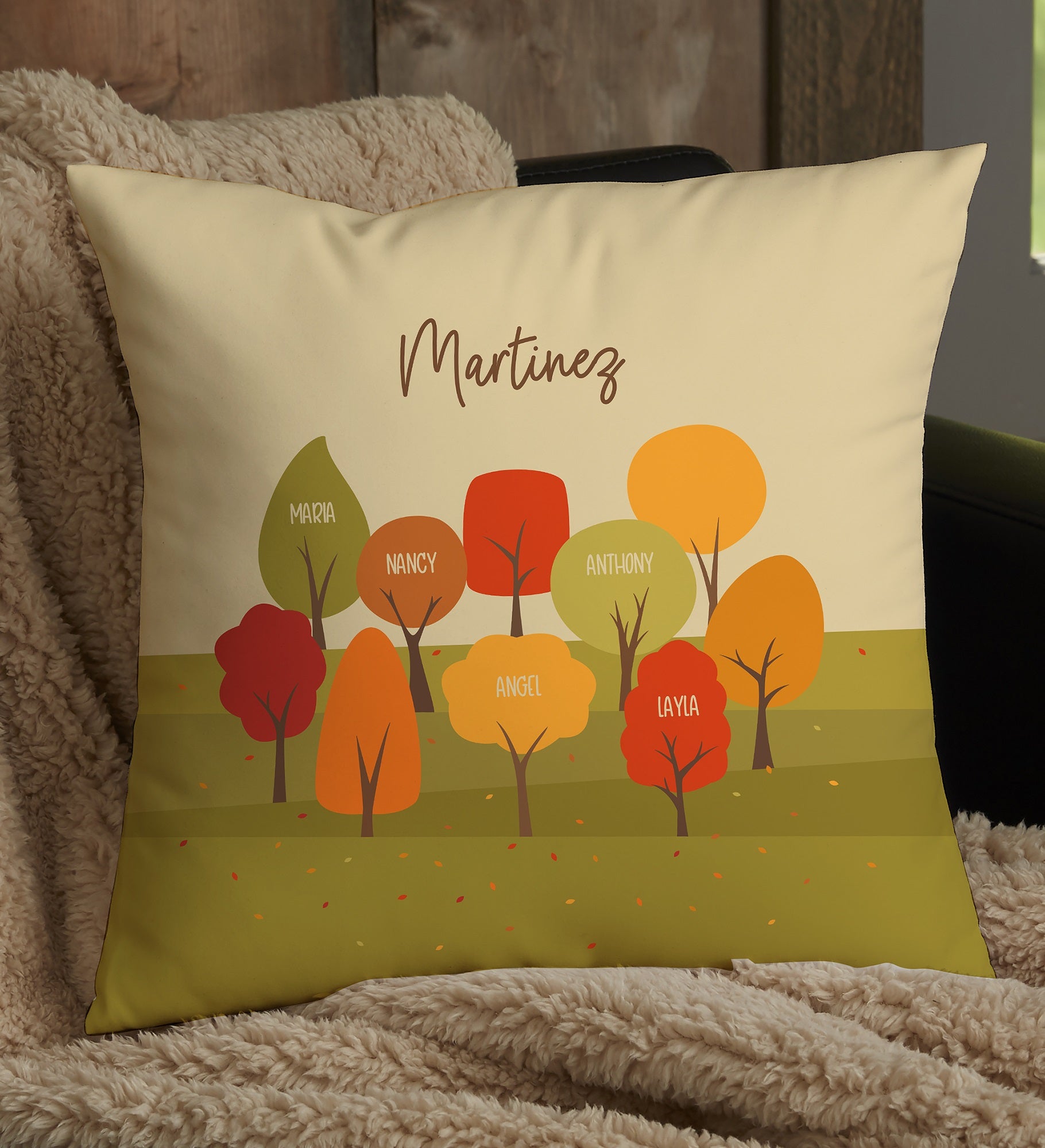 Fall Family Trees Personalized Throw Pillow