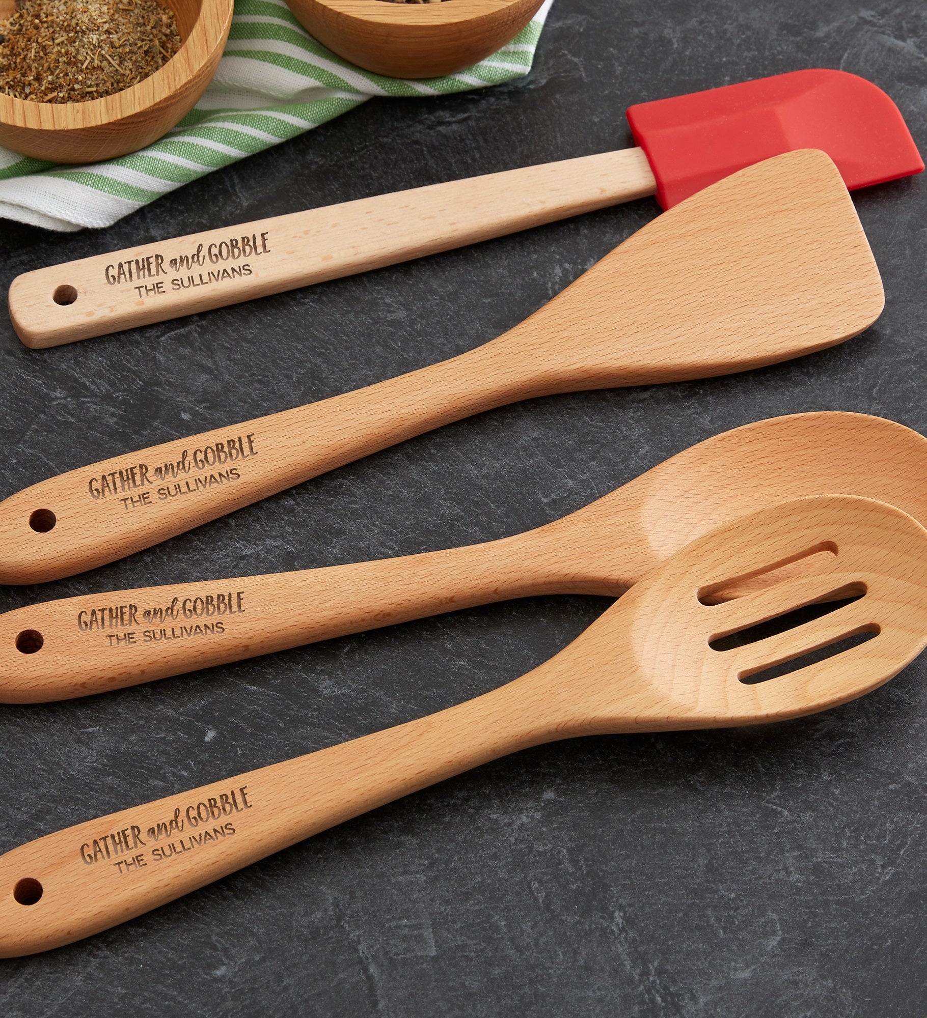 Gather & Gobble Personalized Beechwood Utensils- 4pc Set
