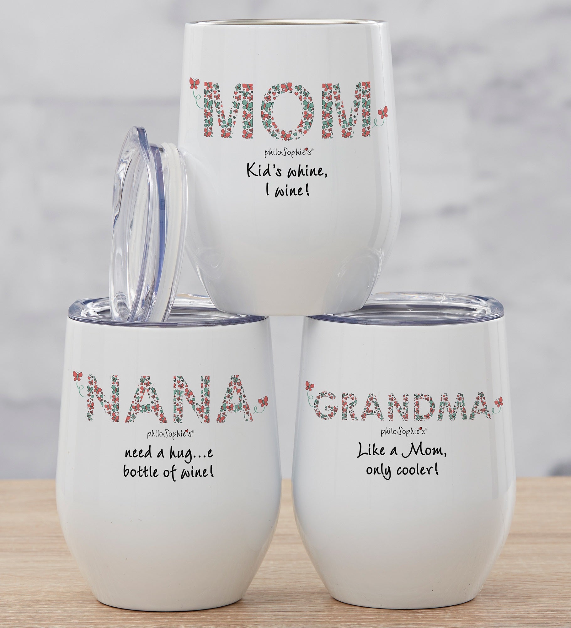 Butterfly Mom philoSophie's® Personalized Stainless Insulated Wine Cup