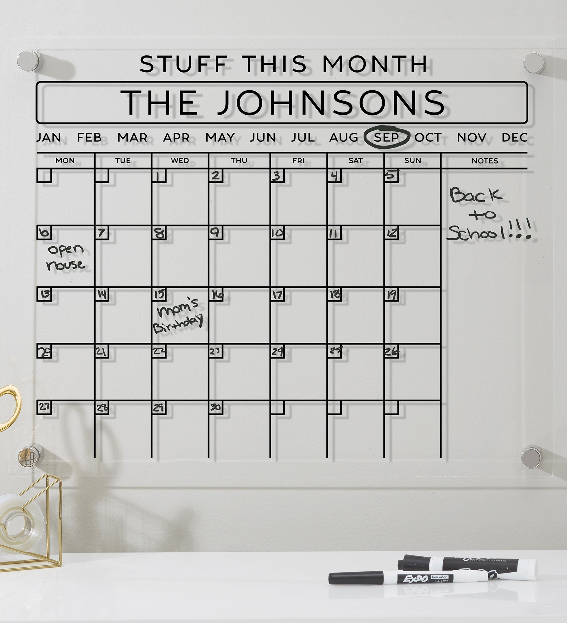Personalized Clear Acrylic Monthly Wall Calendar
