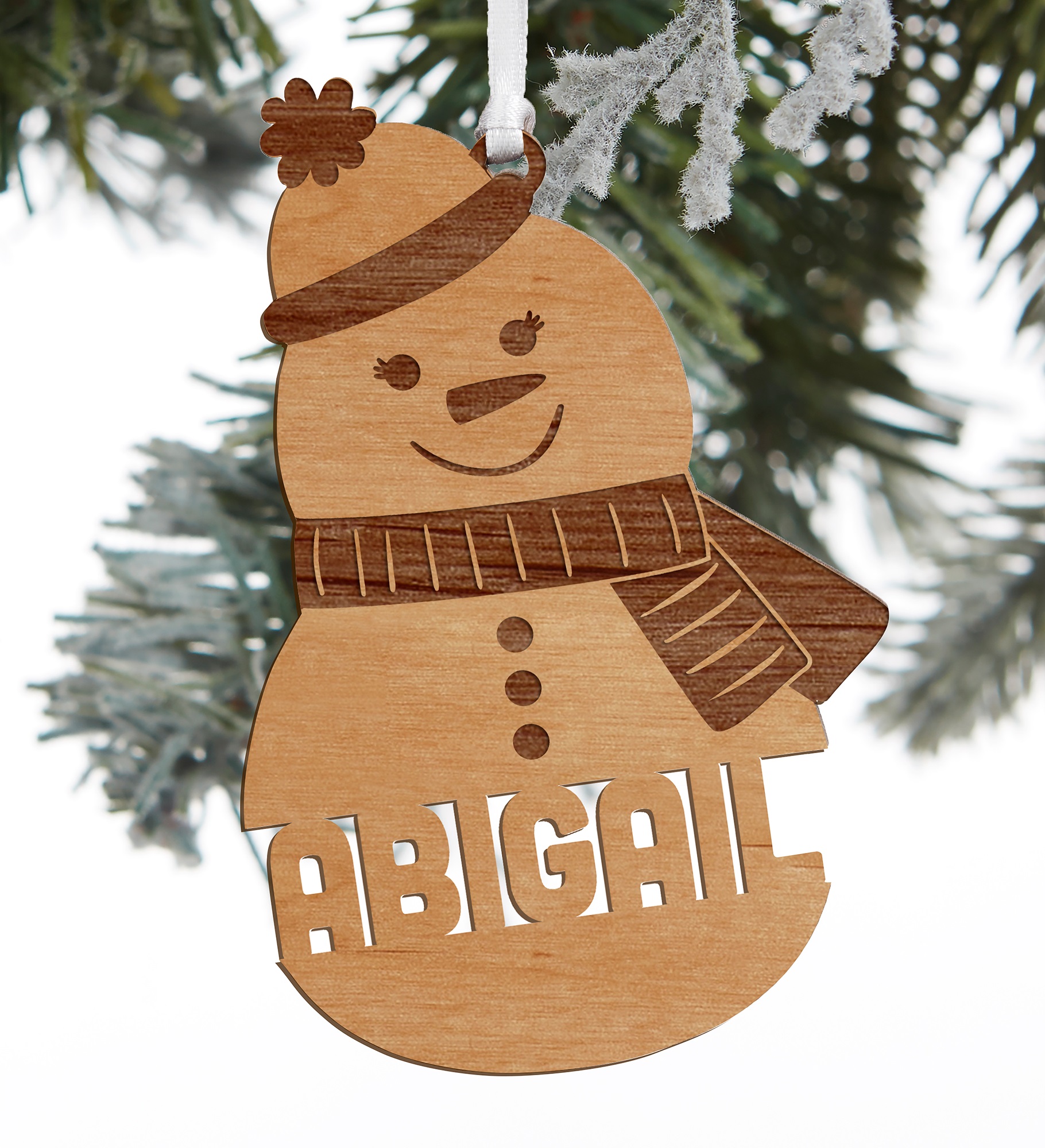 Snowman Character Personalized Wood Ornament