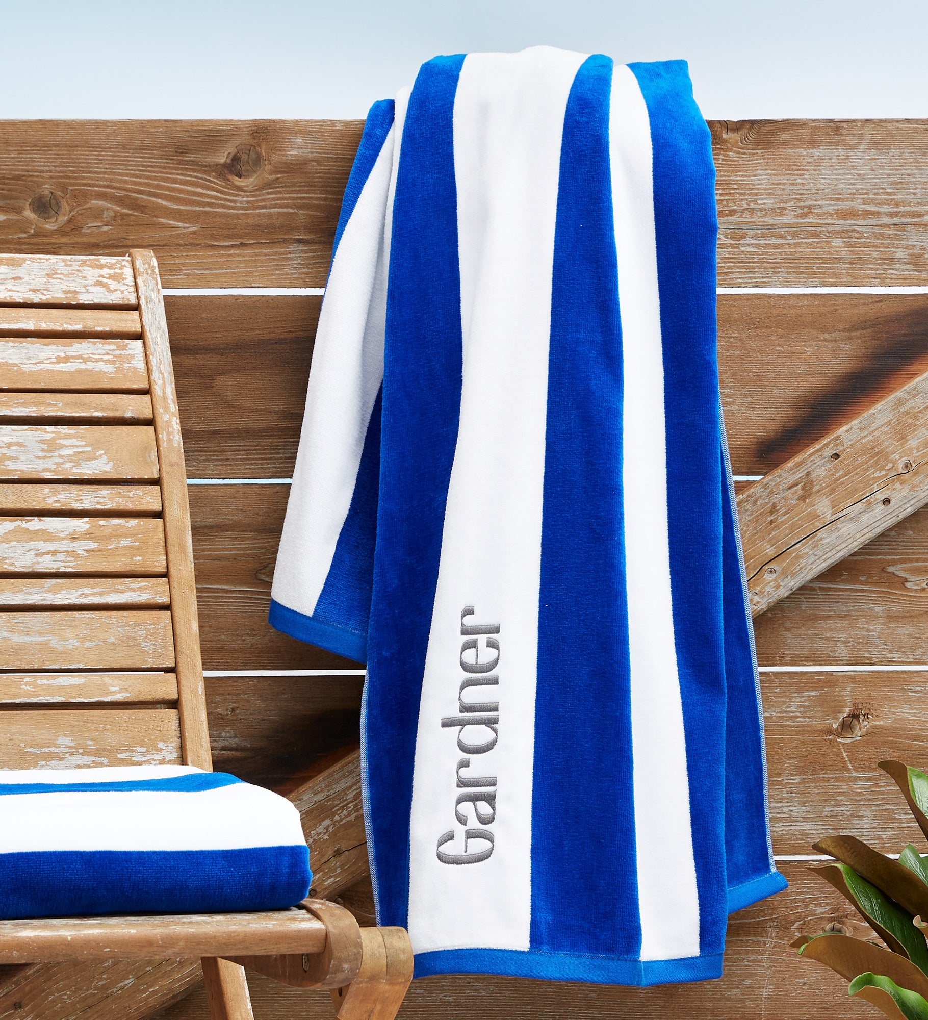 Embroidered Cabana Stripe Beach Towel