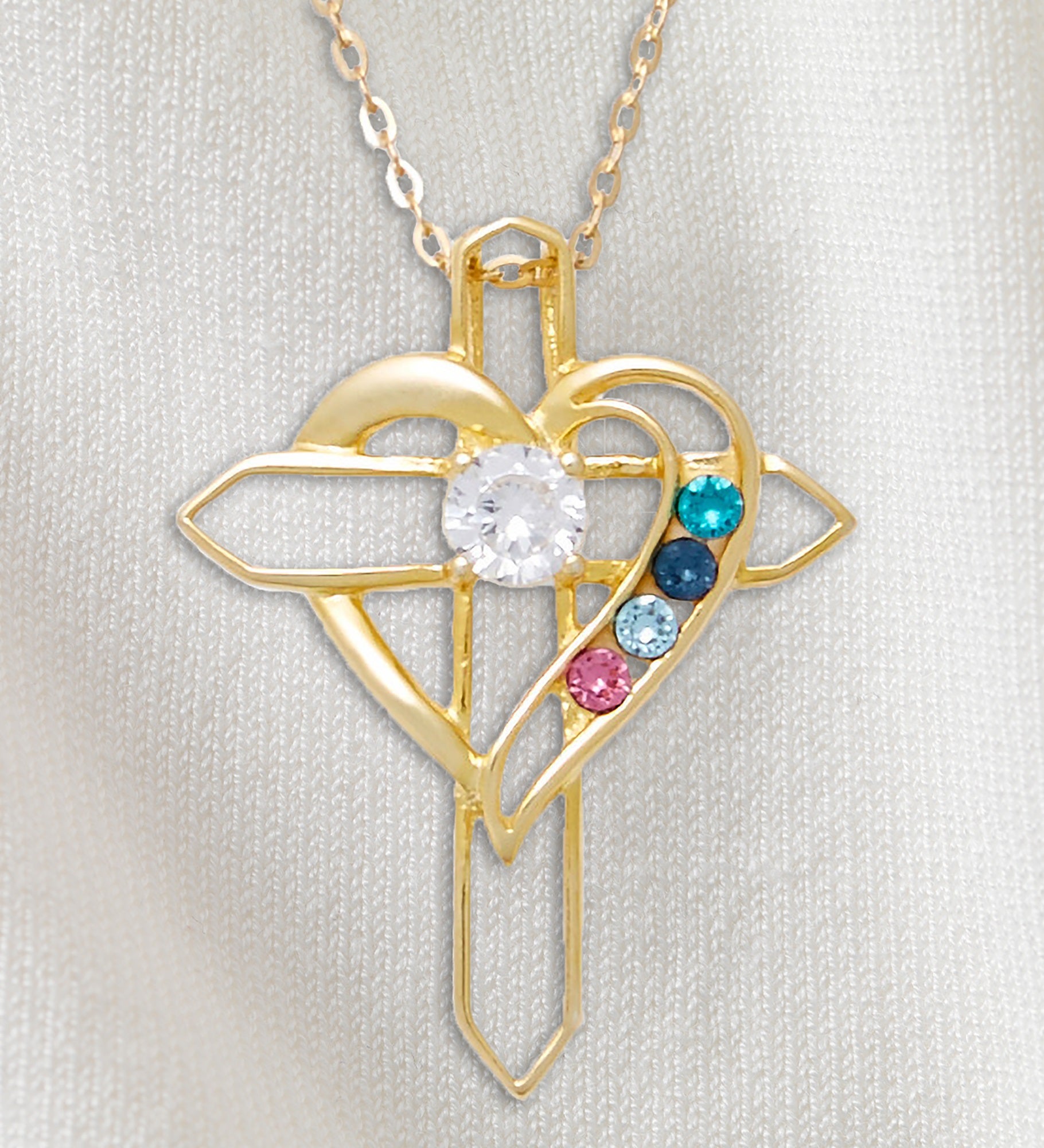 Heart & Cross Personalized Birthstone Necklace