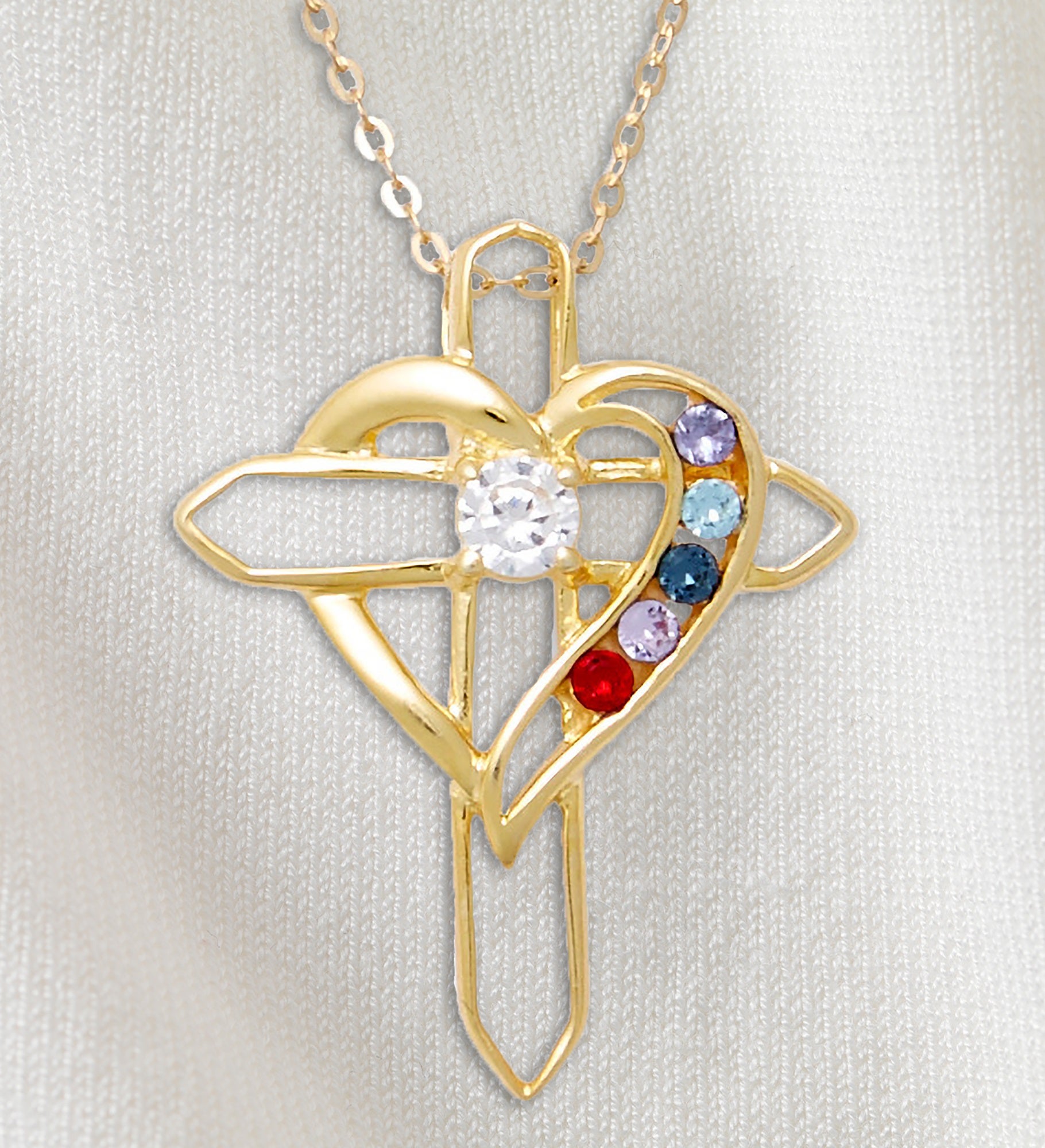 Heart & Cross Personalized Birthstone Necklace