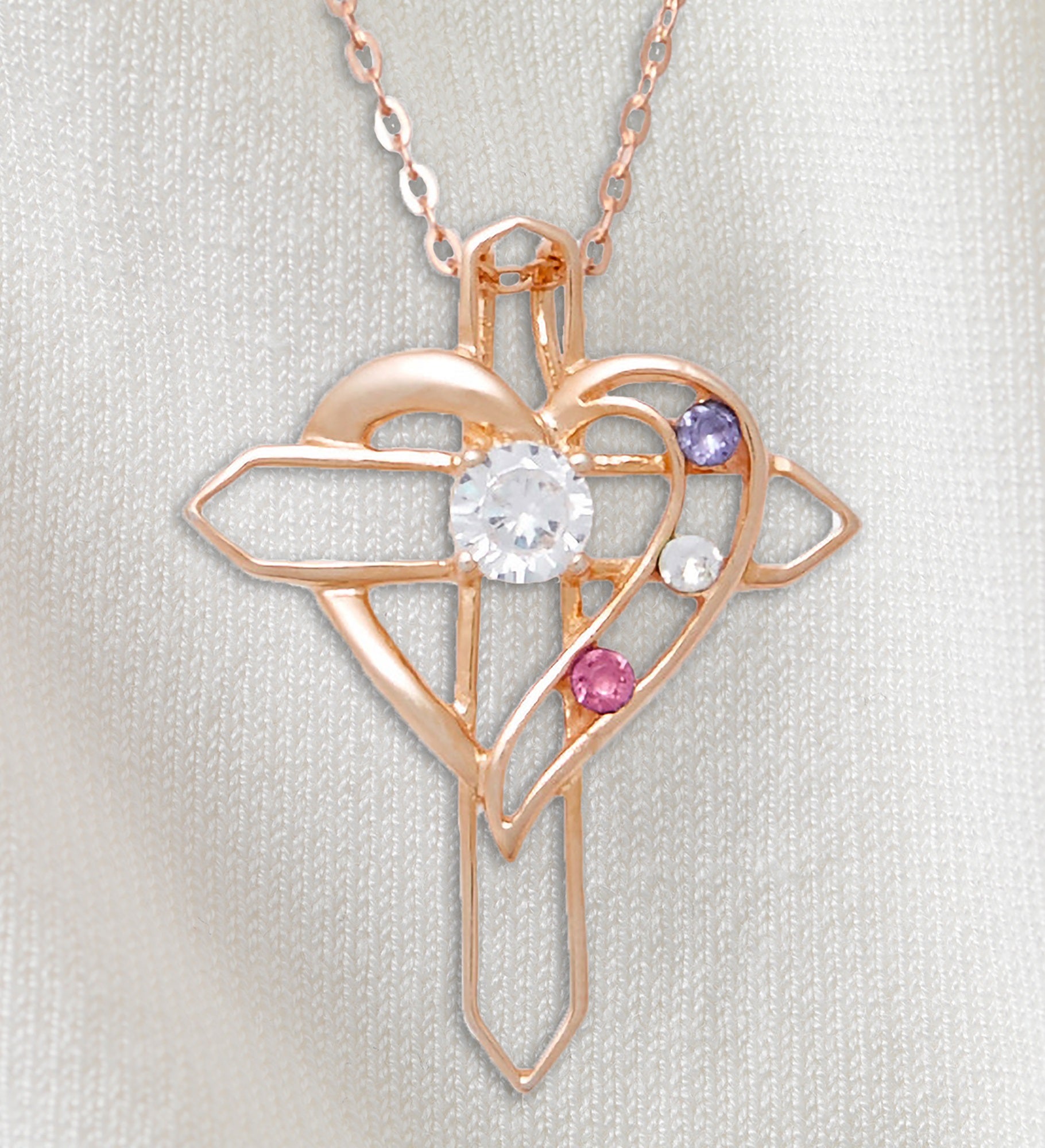Heart & Cross Personalized Birthstone Necklace
