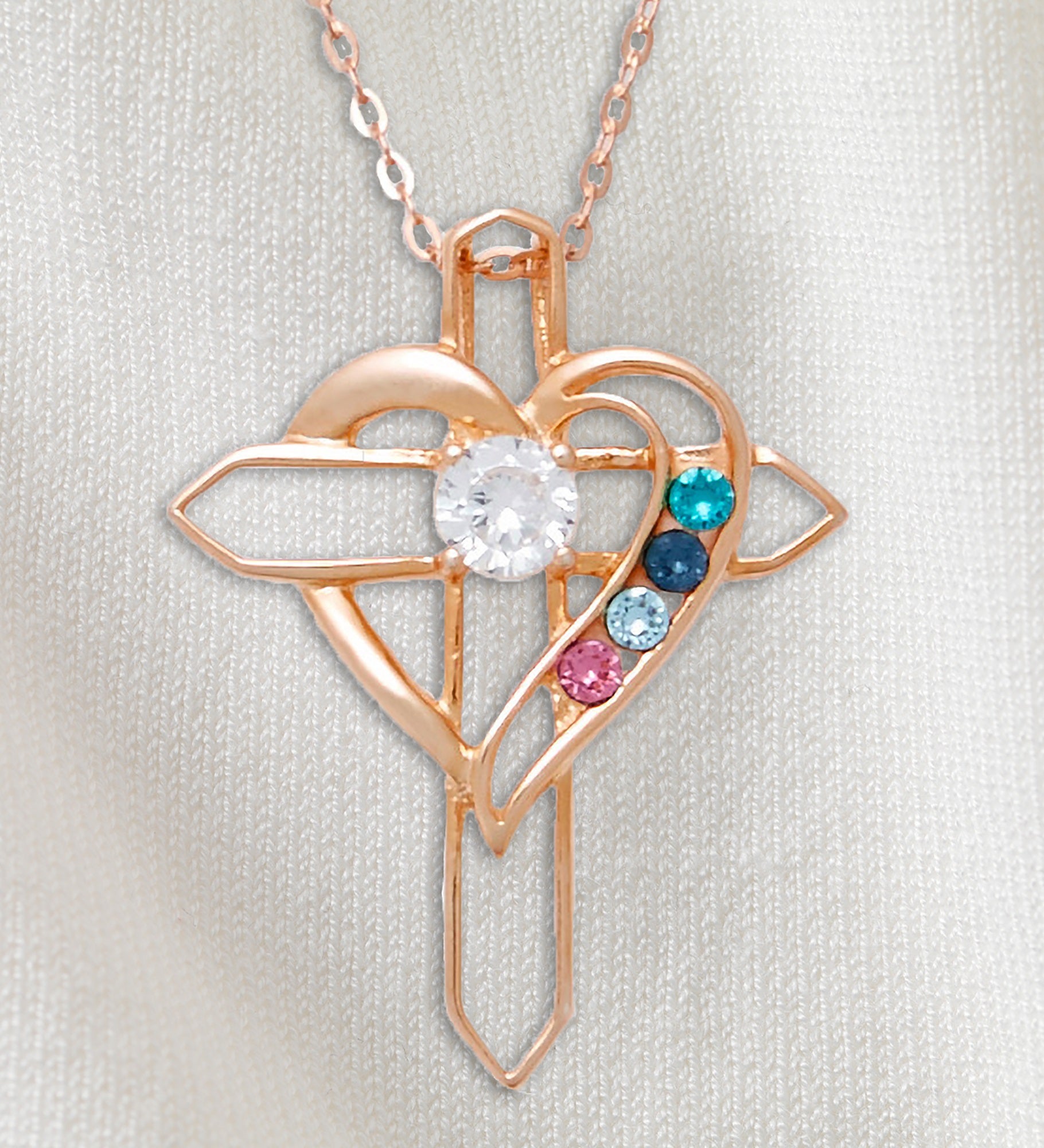 Heart & Cross Personalized Birthstone Necklace