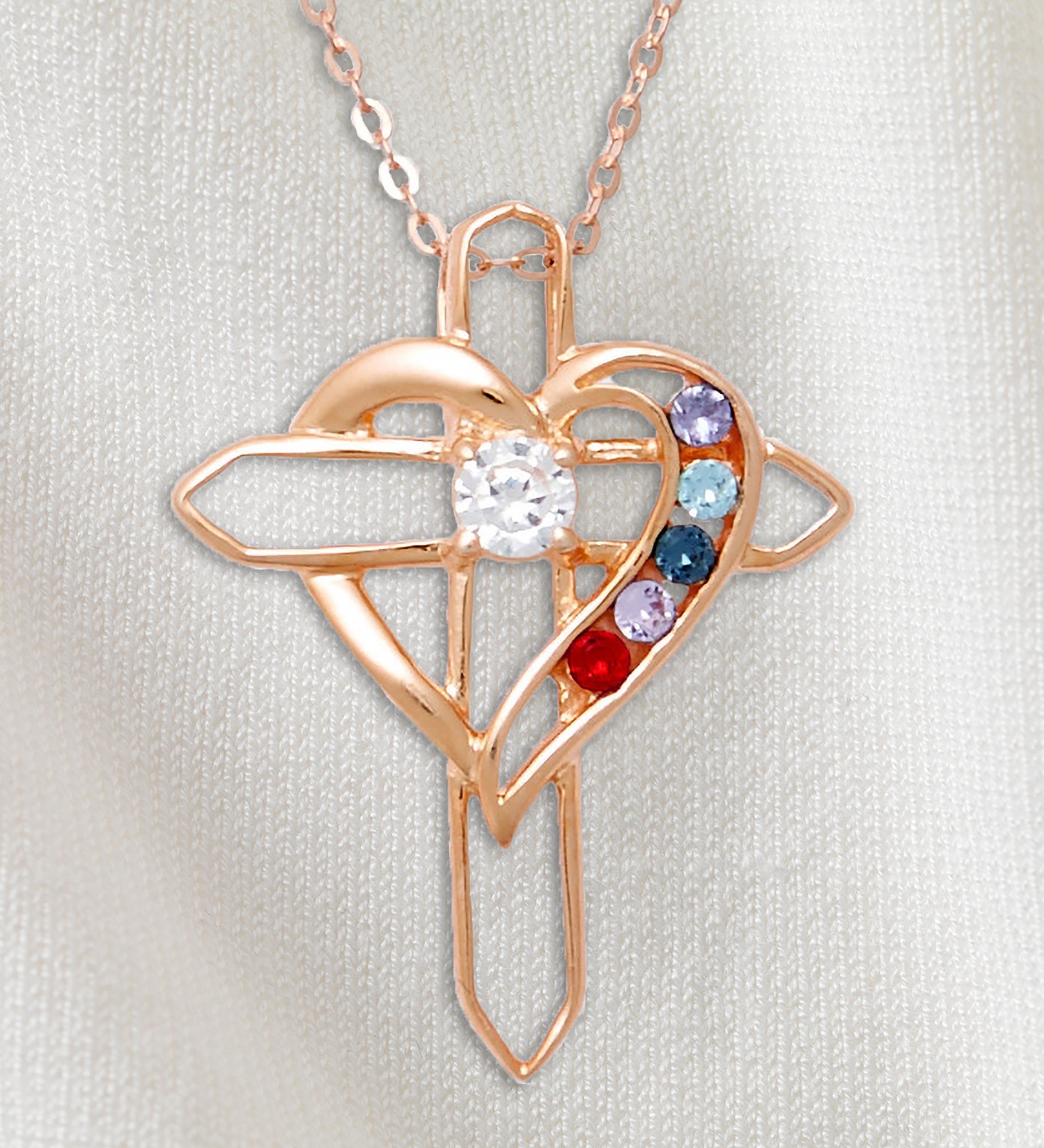 Heart & Cross Personalized Birthstone Necklace