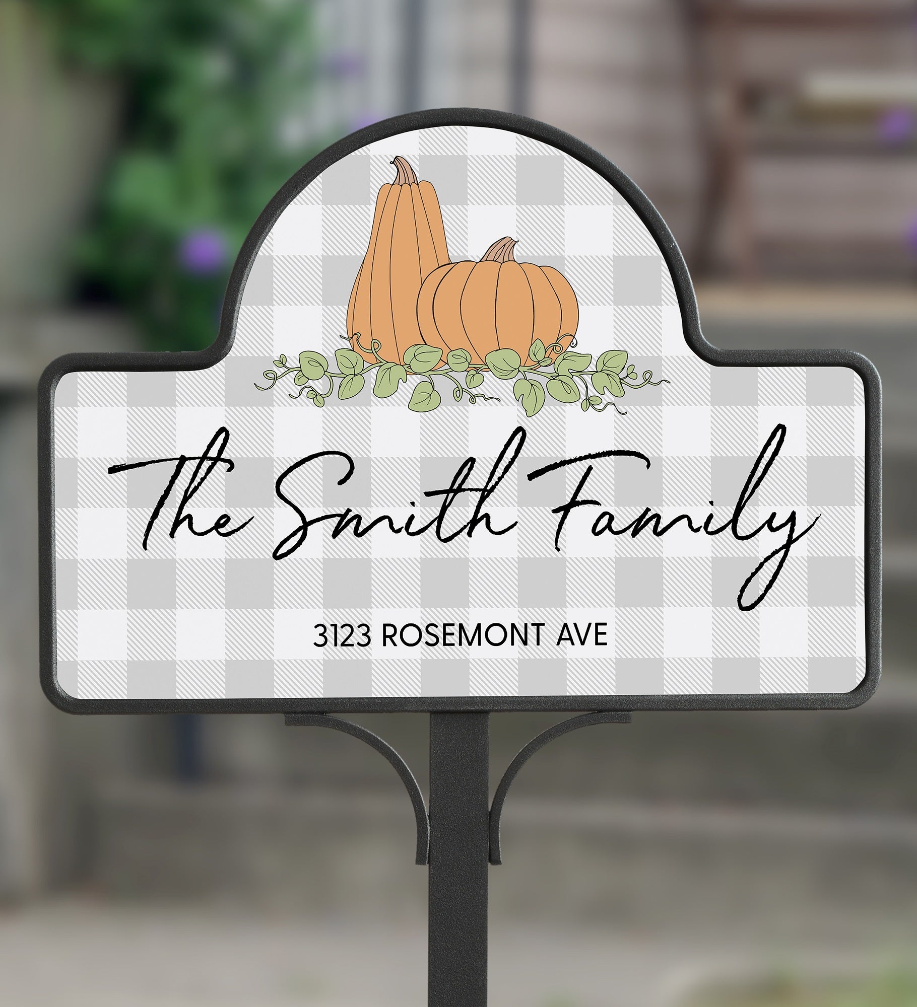 Precious Moments® Pumpkins & Buffalo Check Personalized Magnetic Garden Sign