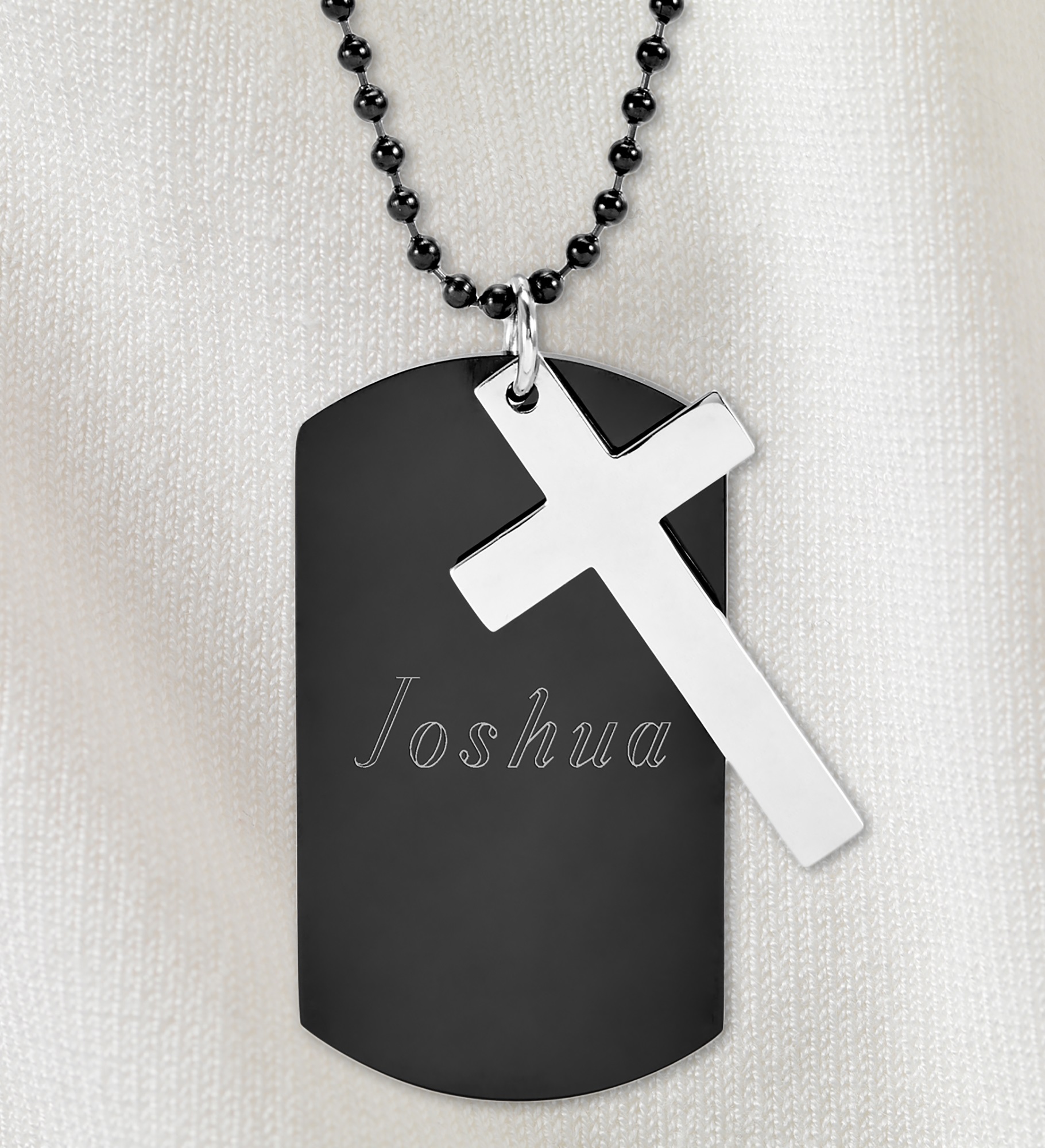 Write Your Own Personalized Black Stainless Steel Dog Tag & Cross Chain Necklace