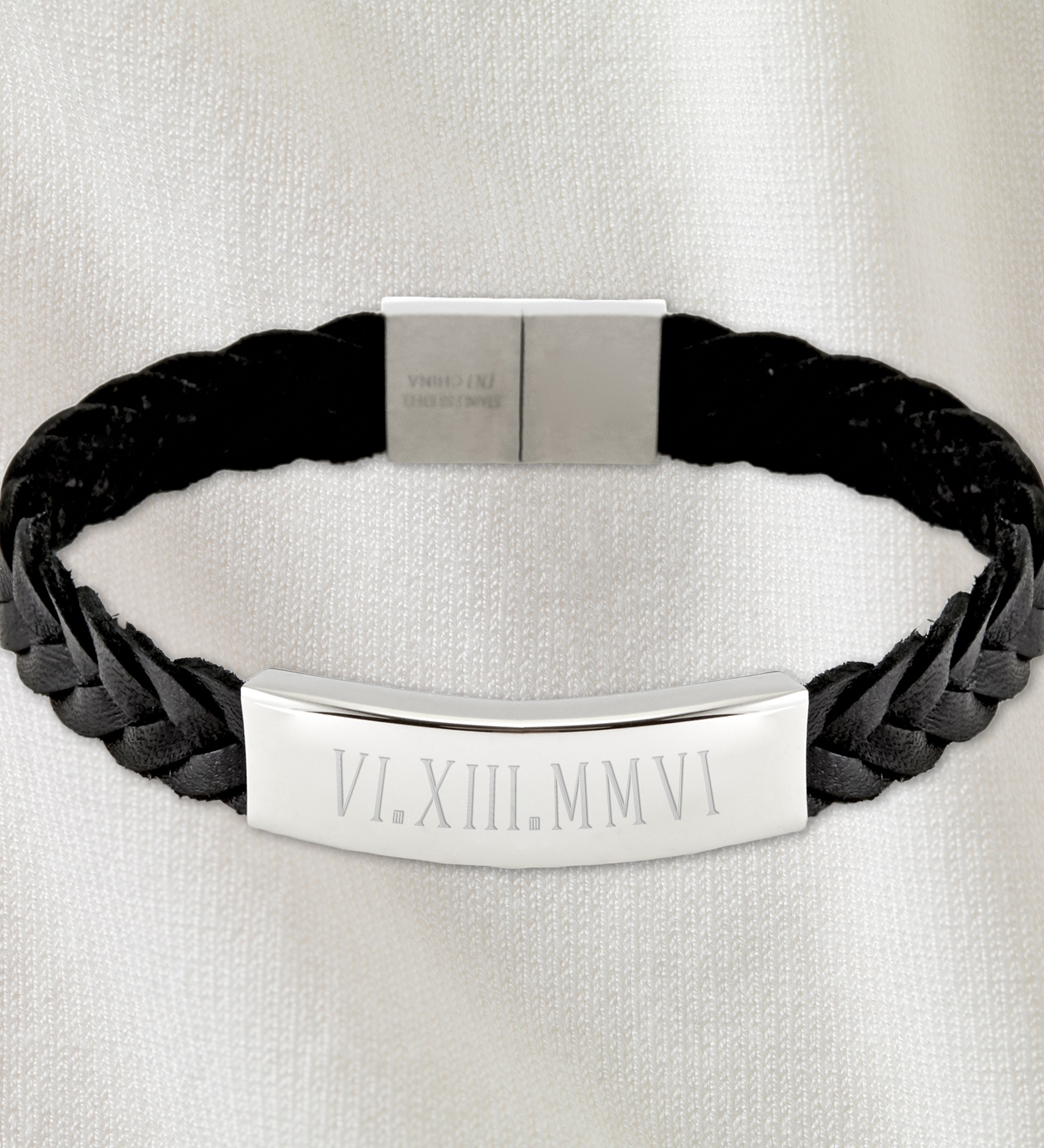 Roman Numeral Personalized Men's Braided Leather Bracelet