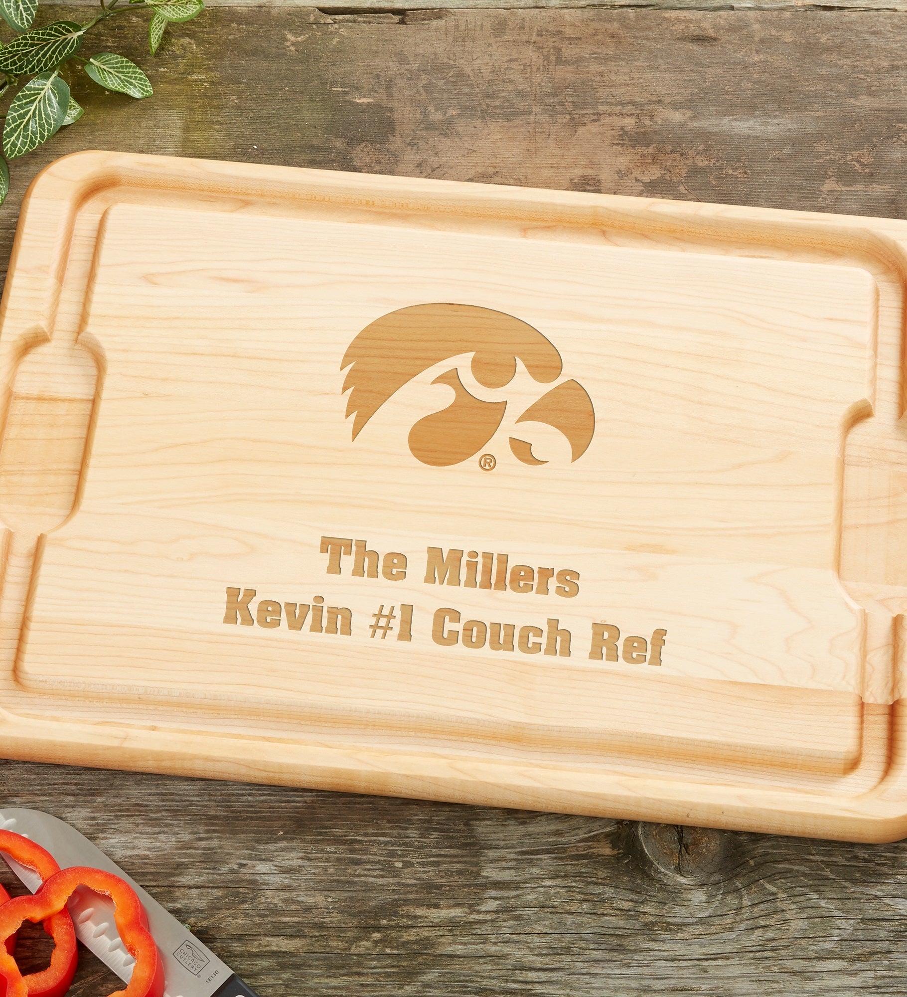 NCAA Iowa Hawkeyes Personalized Hardwood Cutting Board