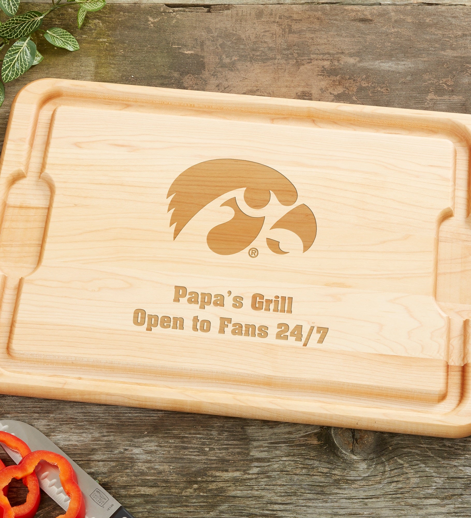 NCAA Iowa Hawkeyes Personalized Hardwood Cutting Board