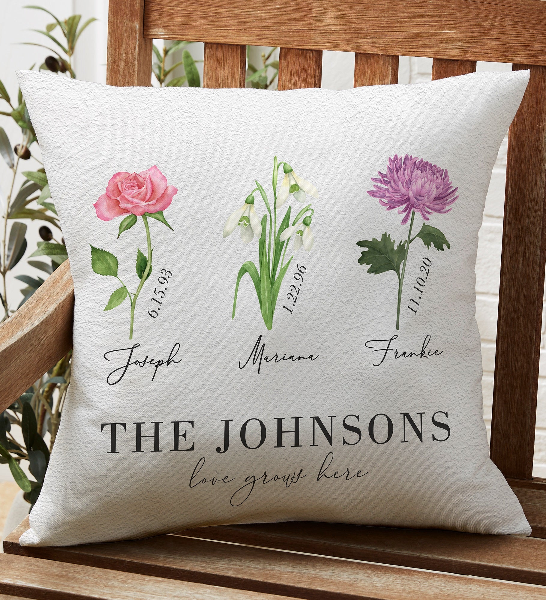 Birth Month Flower Personalized Outdoor Throw Pillow