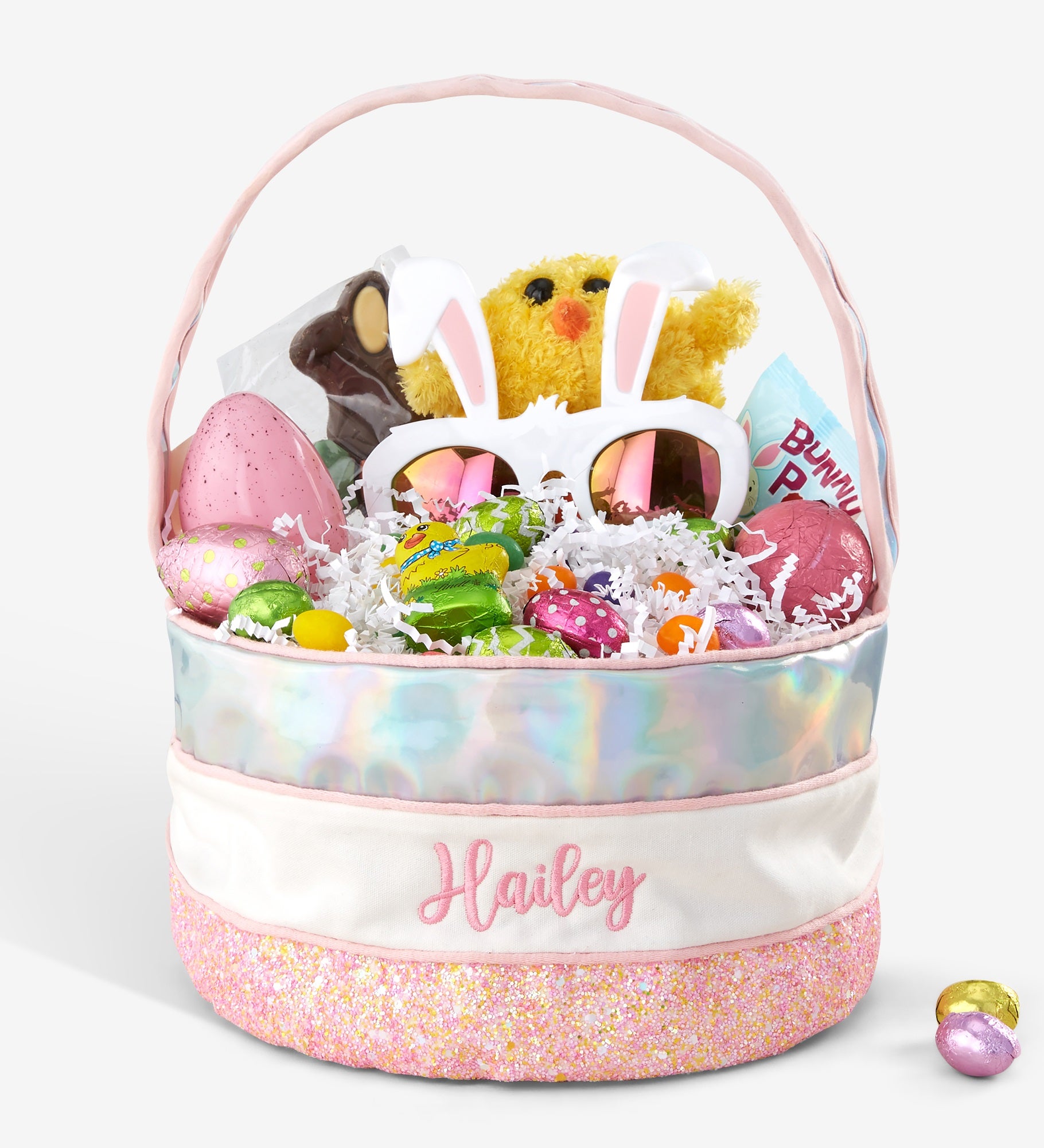 Embroidered Iridescent Pink Easter Basket