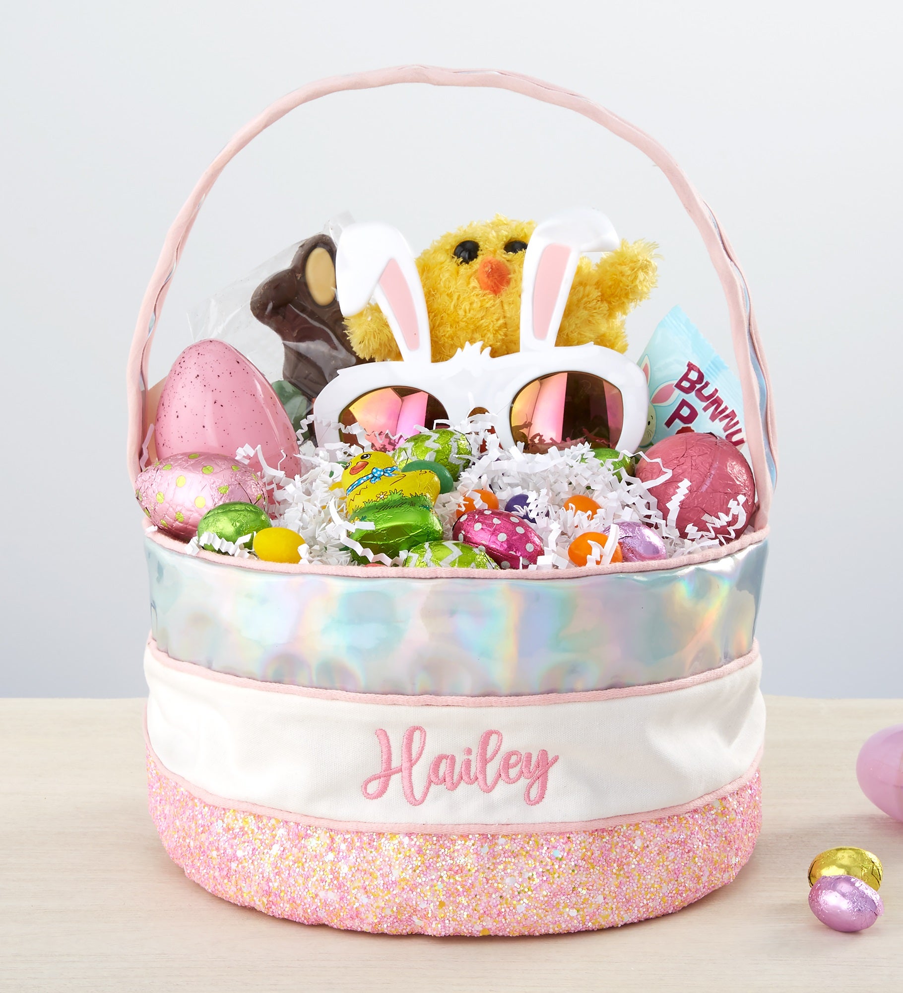 Embroidered Iridescent Pink Easter Basket