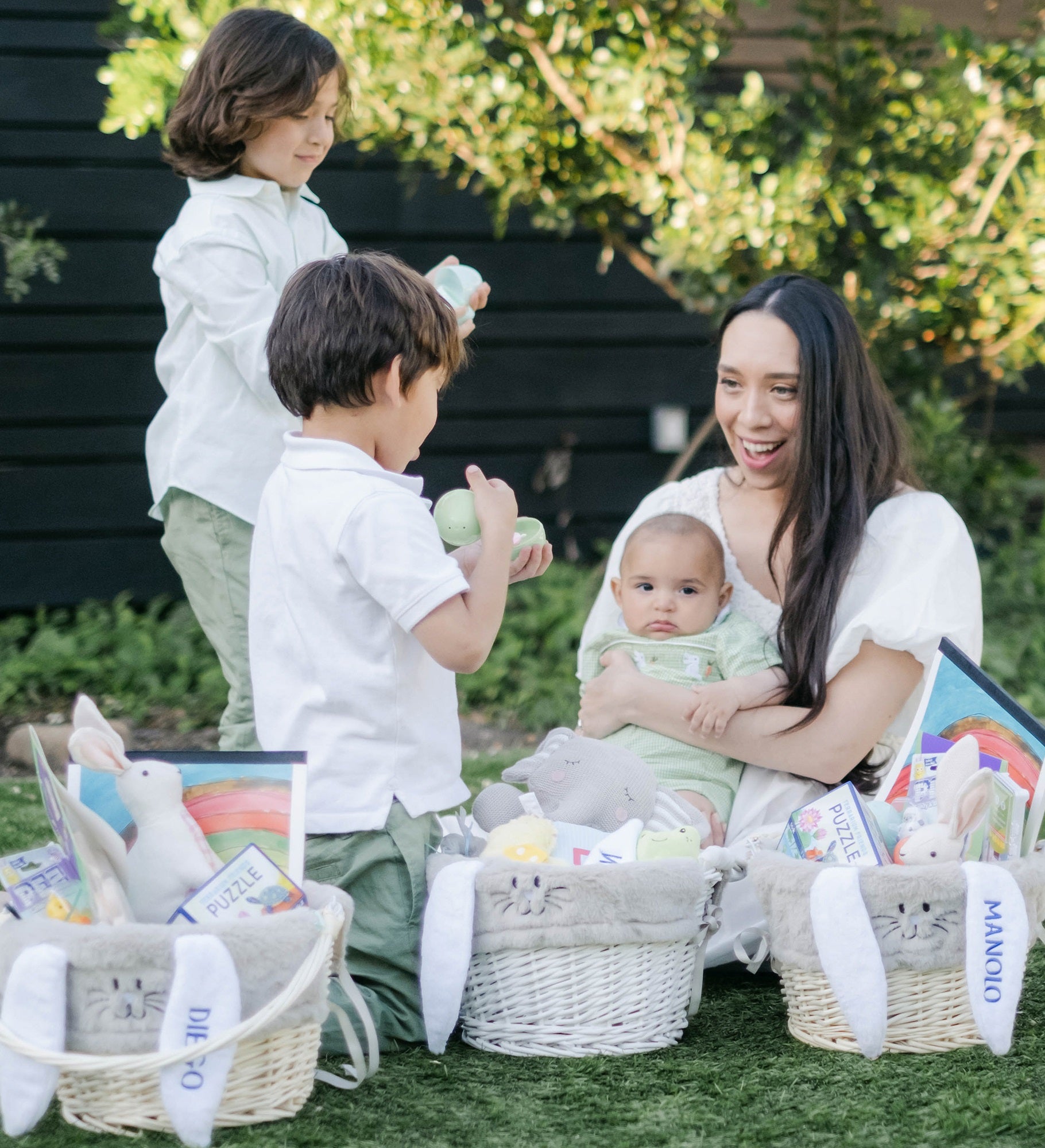 Personalized Bunny Easter Basket Liner & Basket with Folding Handle