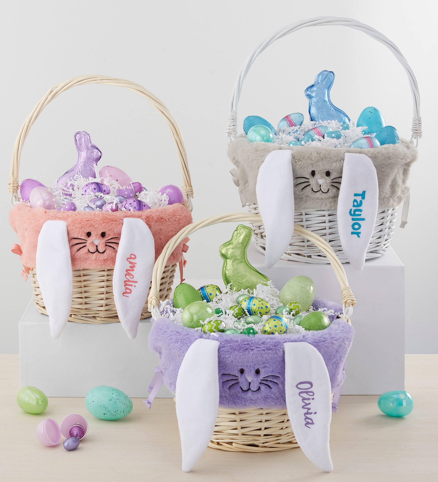 Personalized Bunny Easter Basket Liner & Basket with Folding Handle