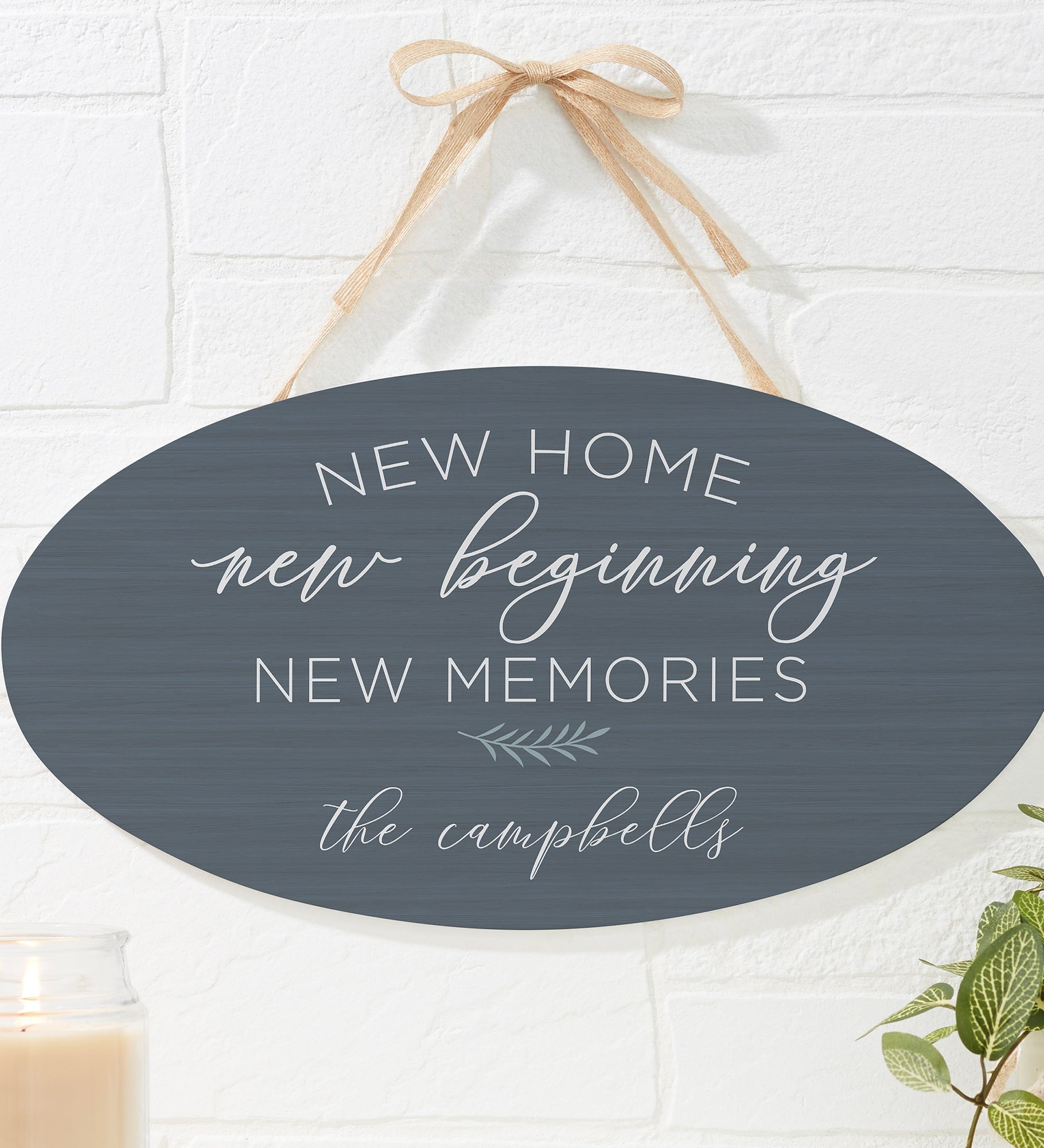 New Home, New Memories Personalized Oval Wood Sign