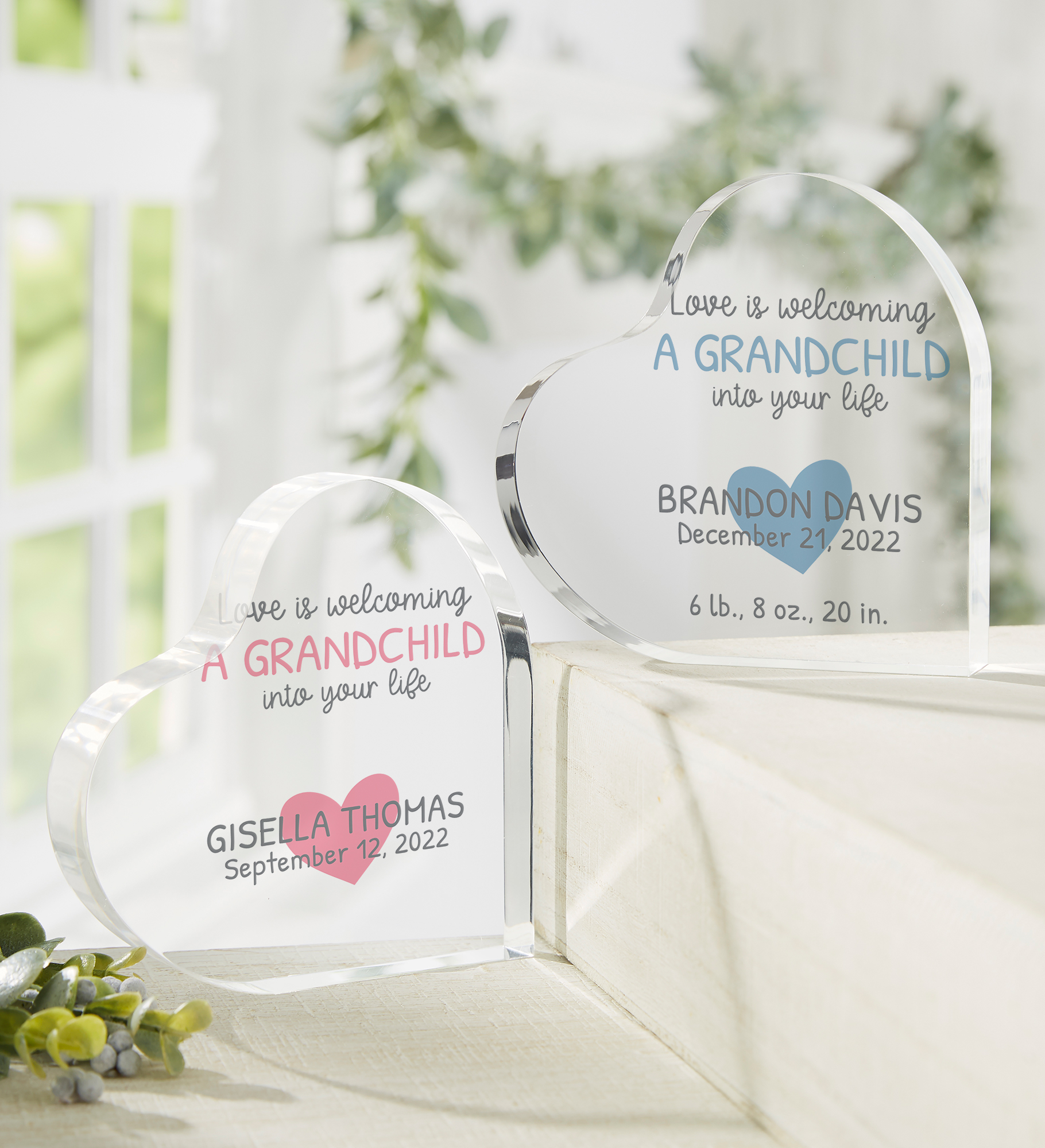 Love Is Welcoming A Grandchild Personalized Colored Heart Keepsake
