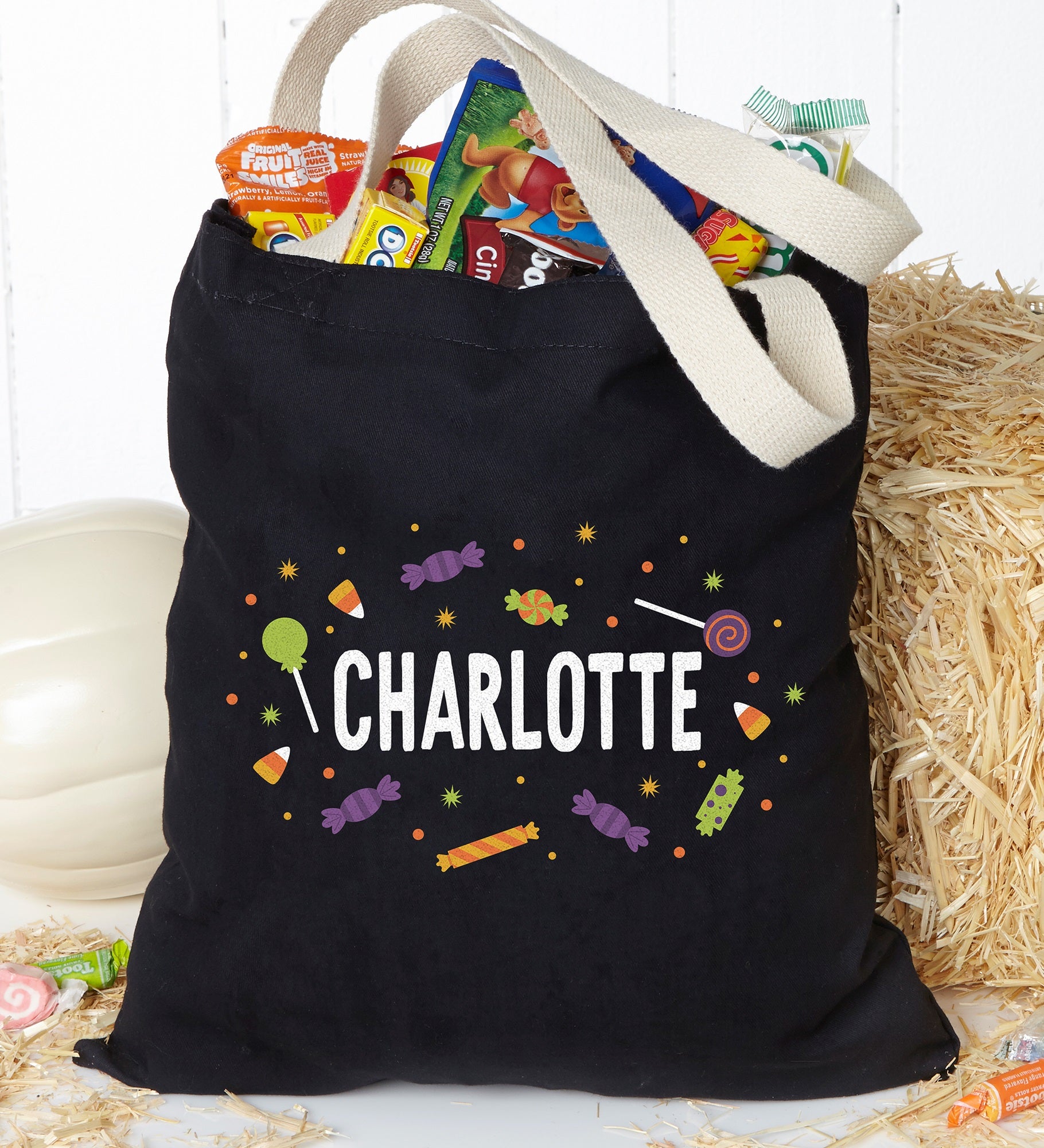 Candy Pattern Personalized Halloween Black Treat Bag