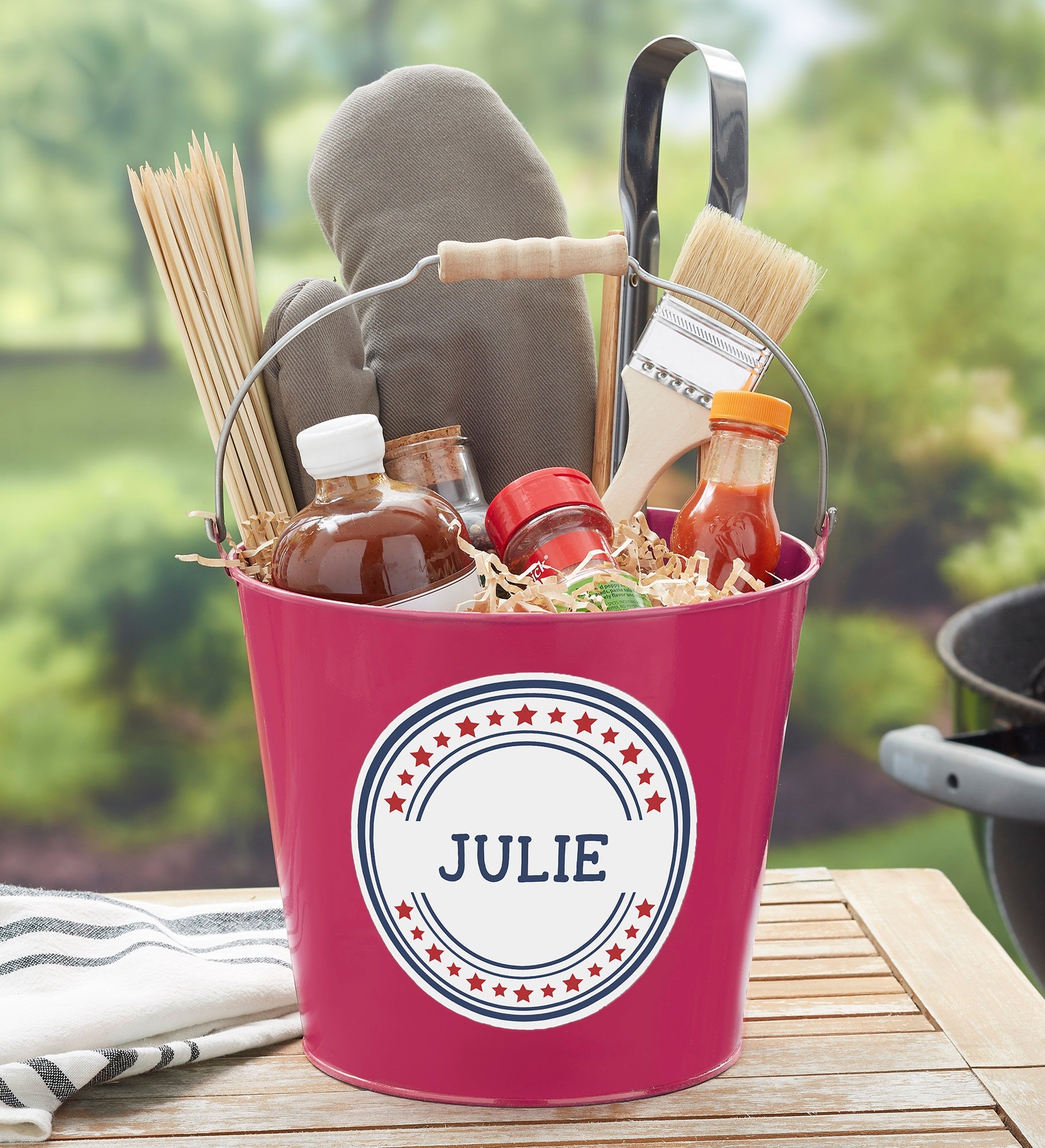 Patriotic Plaid Personalized Metal Bucket