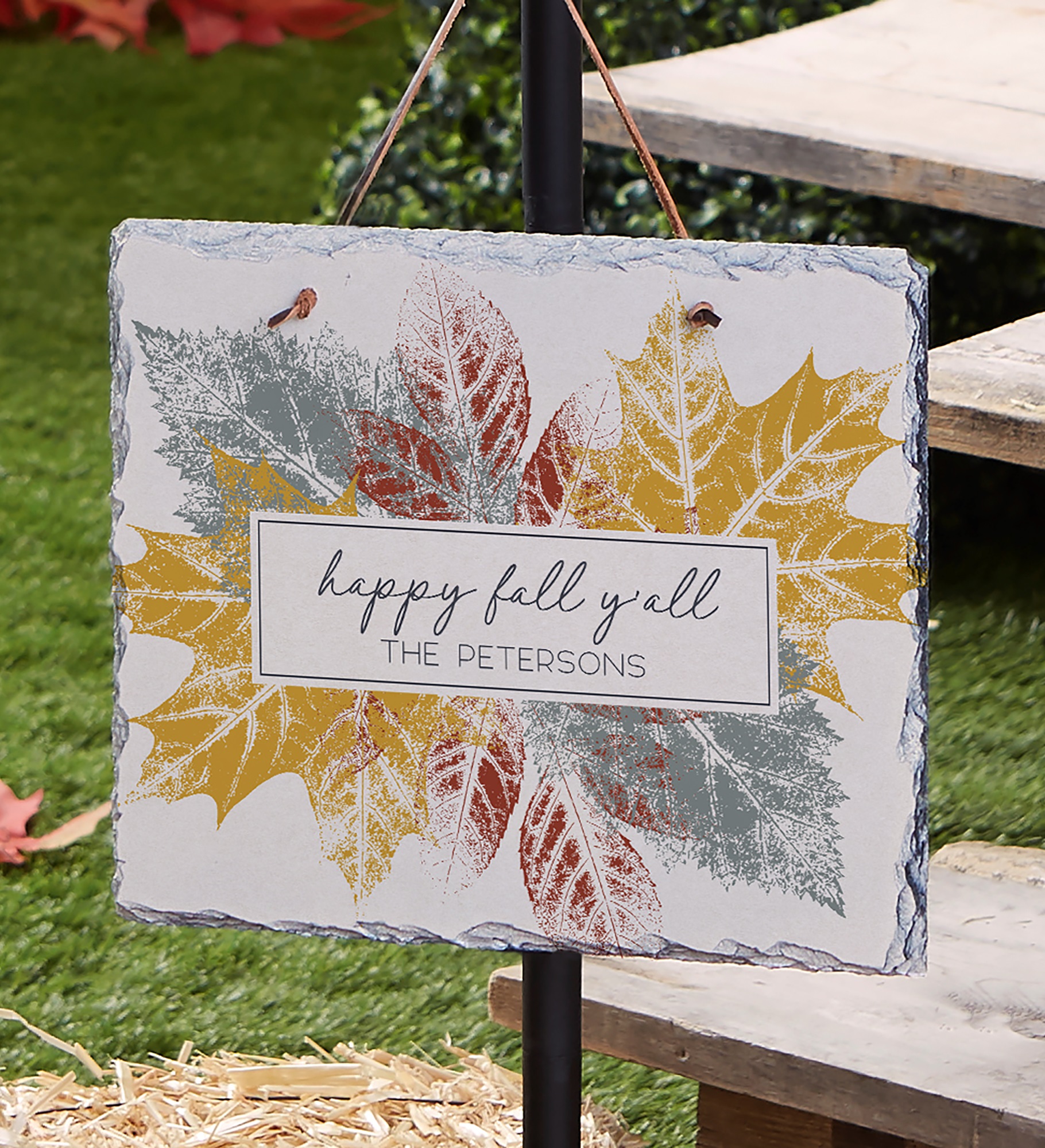 Stamped Leaves Personalized Slate Sign