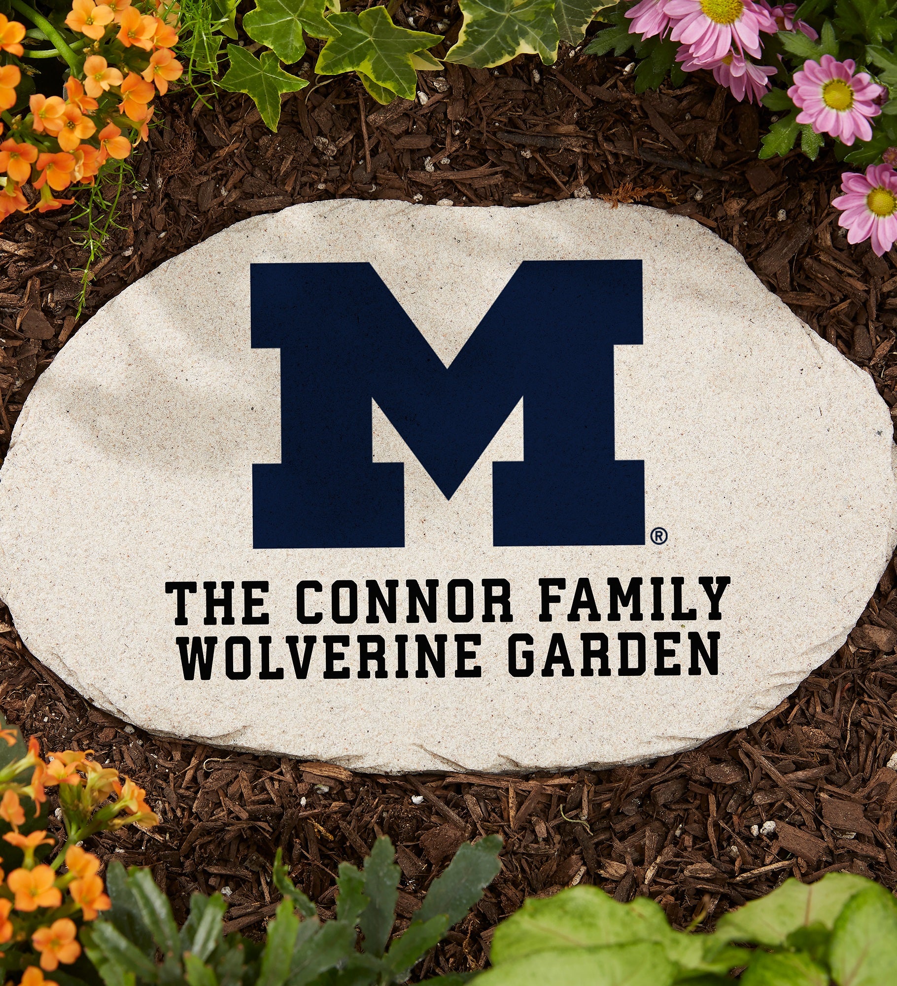 NCAA Michigan Wolverines Personalized Round Garden Stone