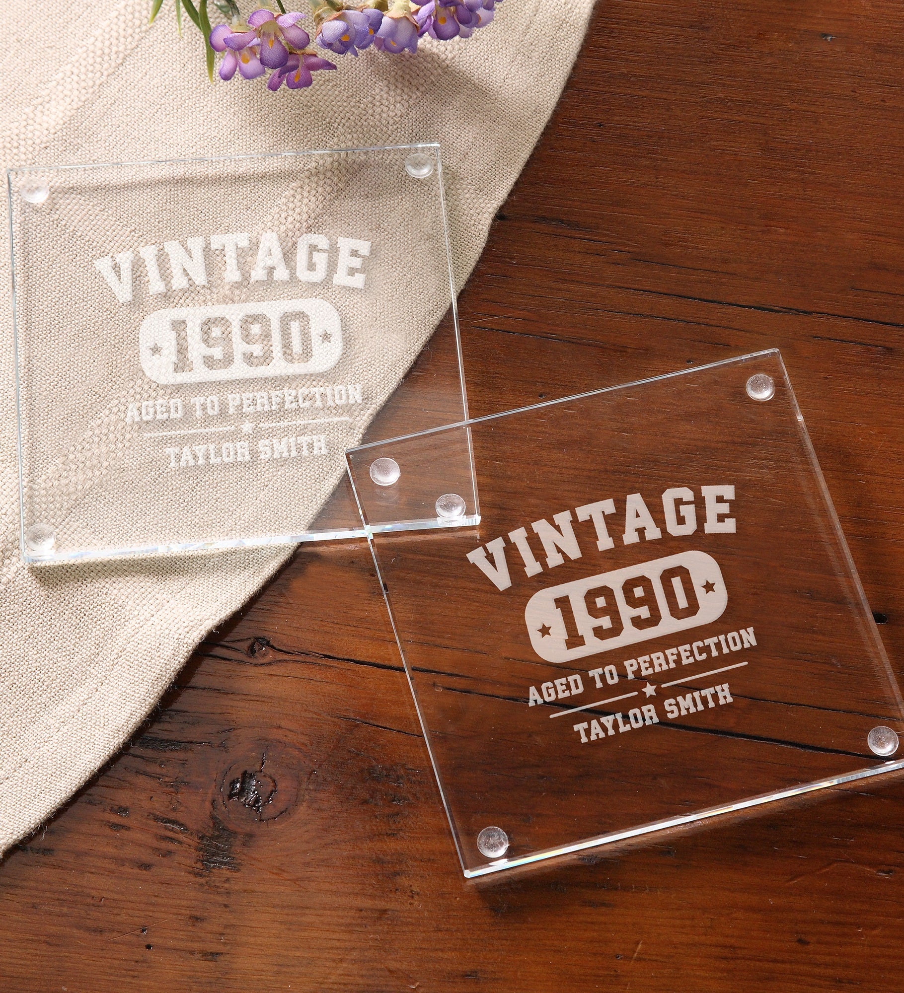 Vintage Birthday Engraved Glass Coaster
