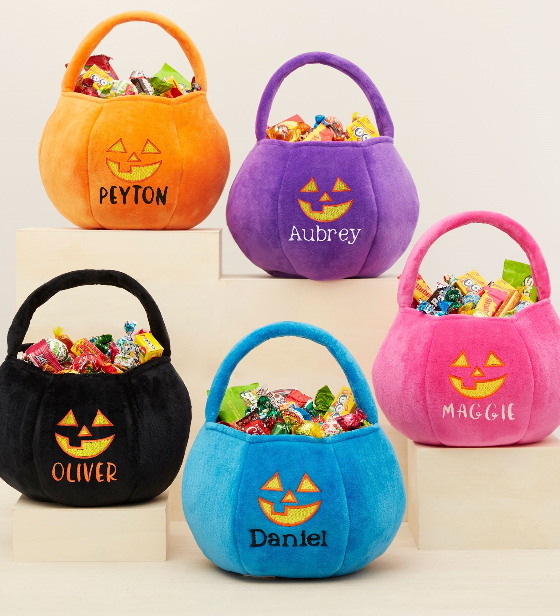 Jack o' Lantern Embroidered Plush Halloween Treat Bag