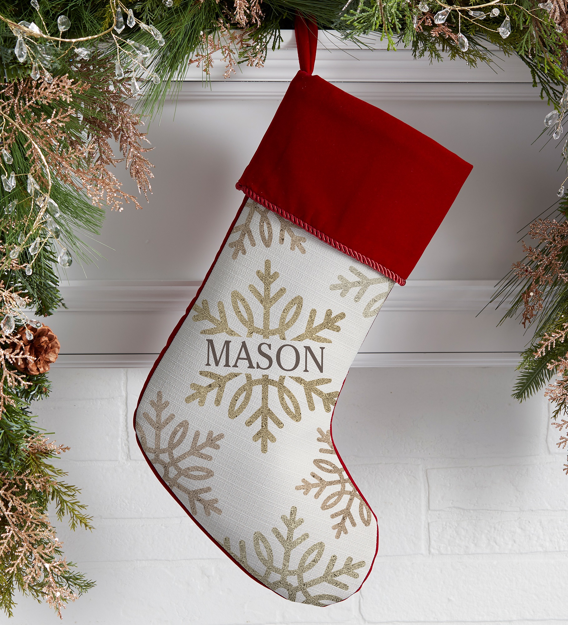 Silver and Gold Snowflakes Personalized Christmas Stockings