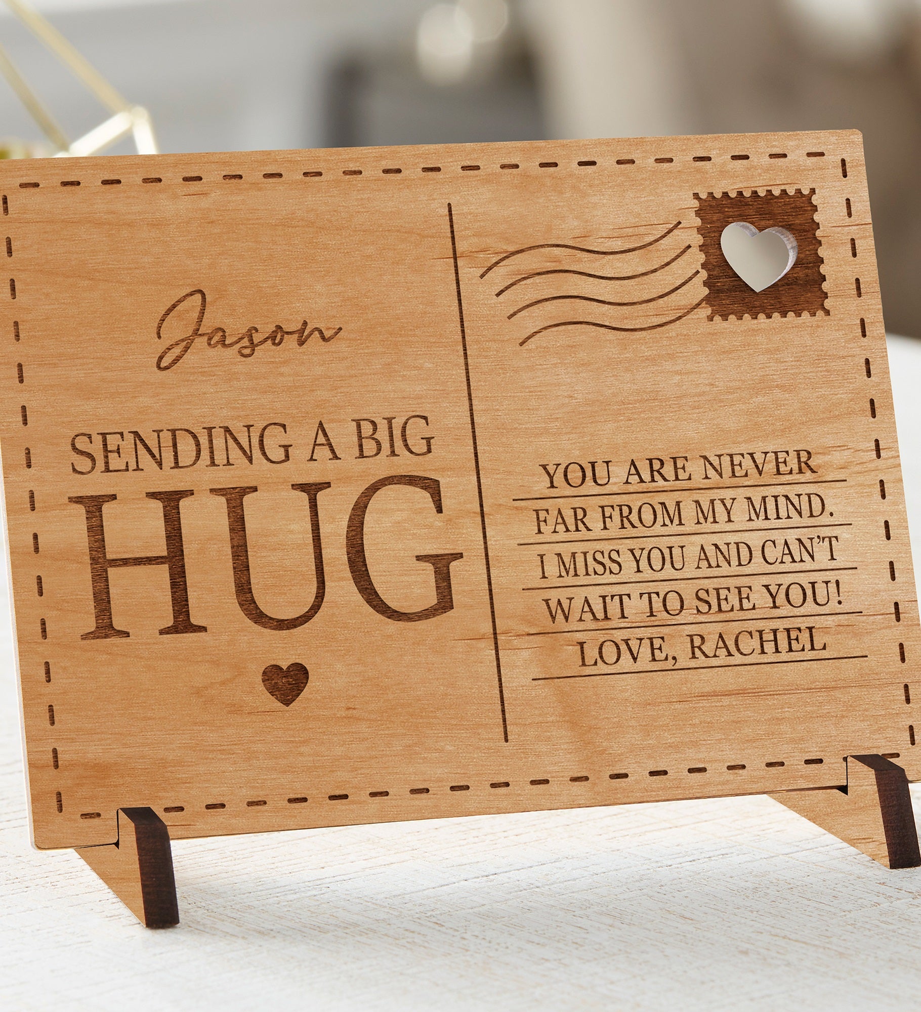 Sending Hugs Personalized Wood Postcard