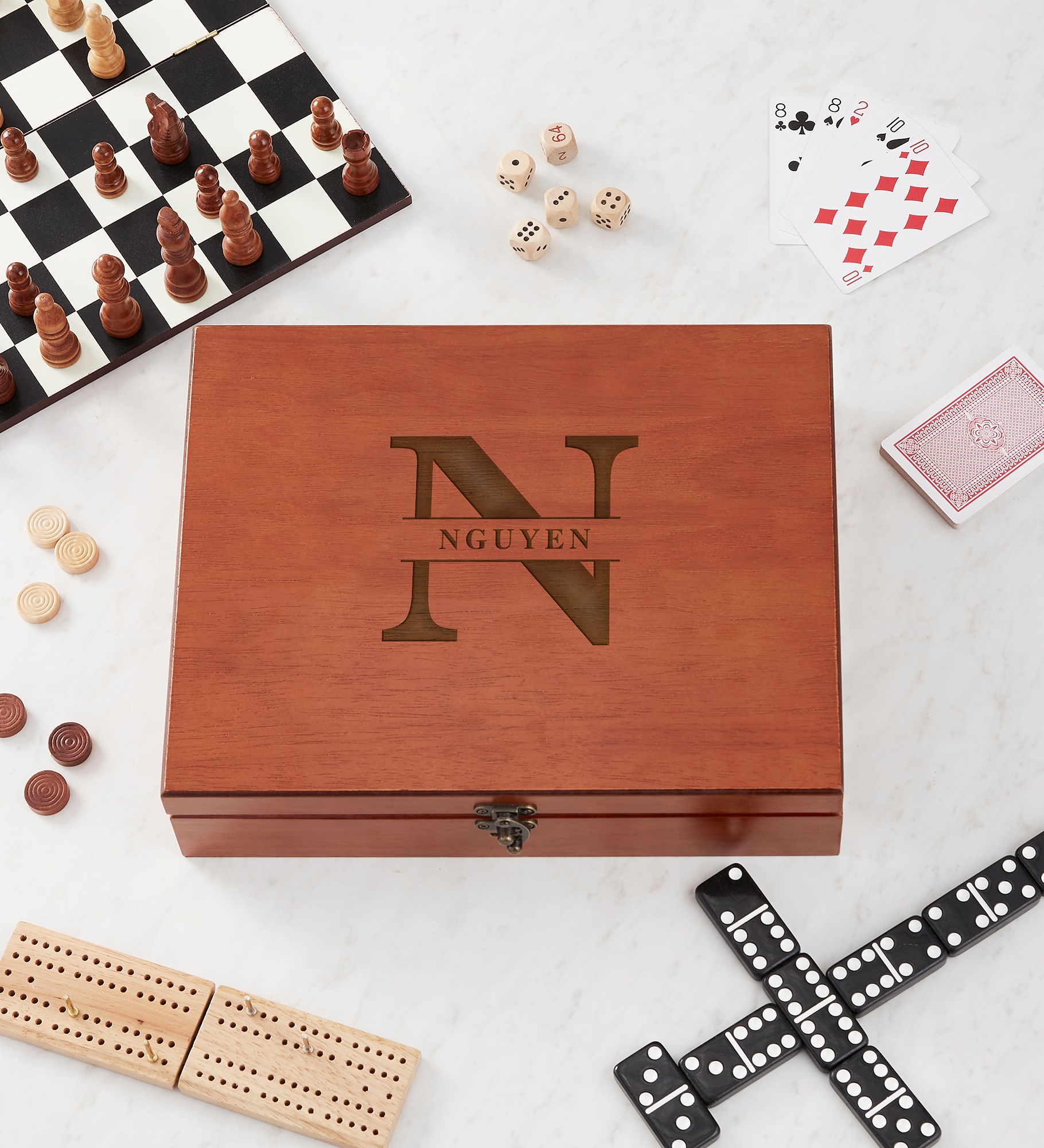 Lavish Last Name Personalized 7-in-1 Combination Game with Wood Case