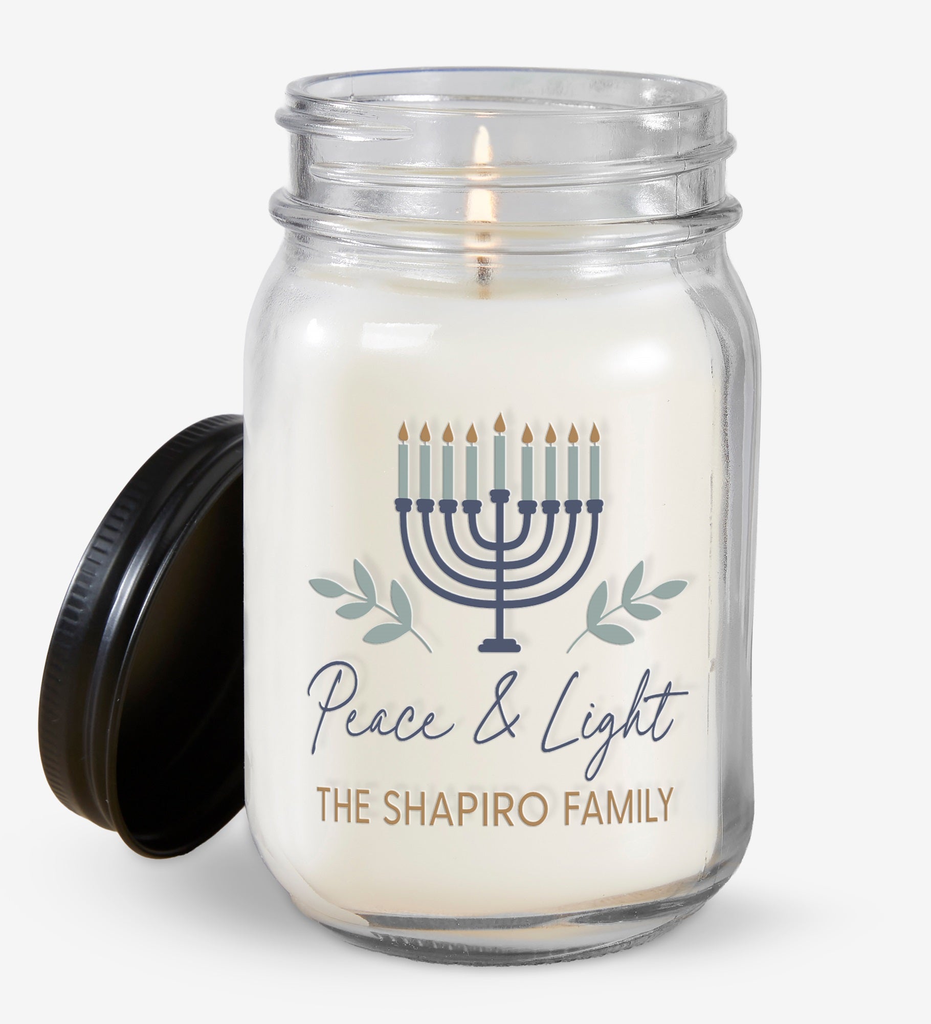 Spirit of Hanukkah Personalized Farmhouse Candle Jar