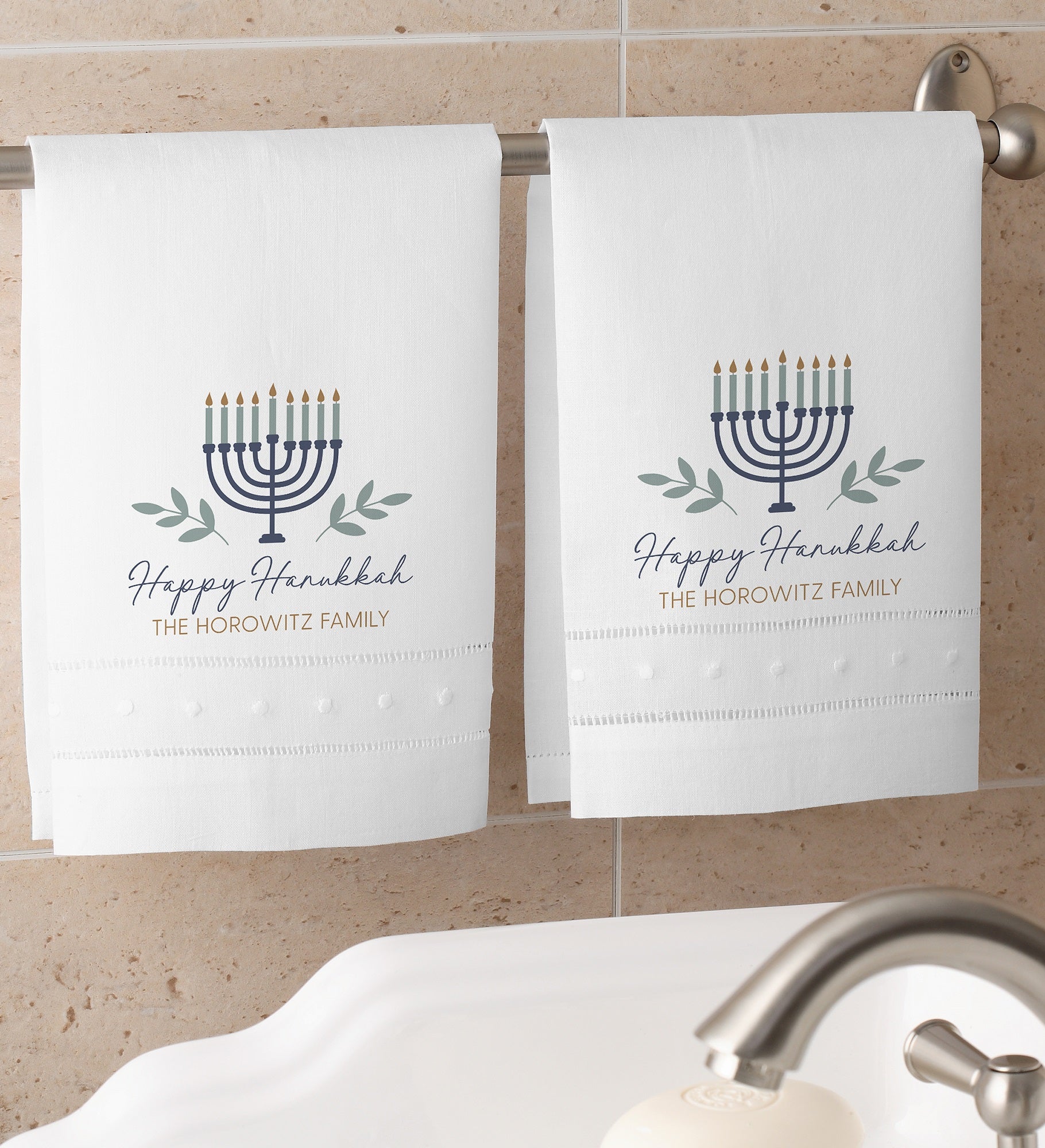 Spirit of Hanukkah Personalized Linen Guest Towel Set