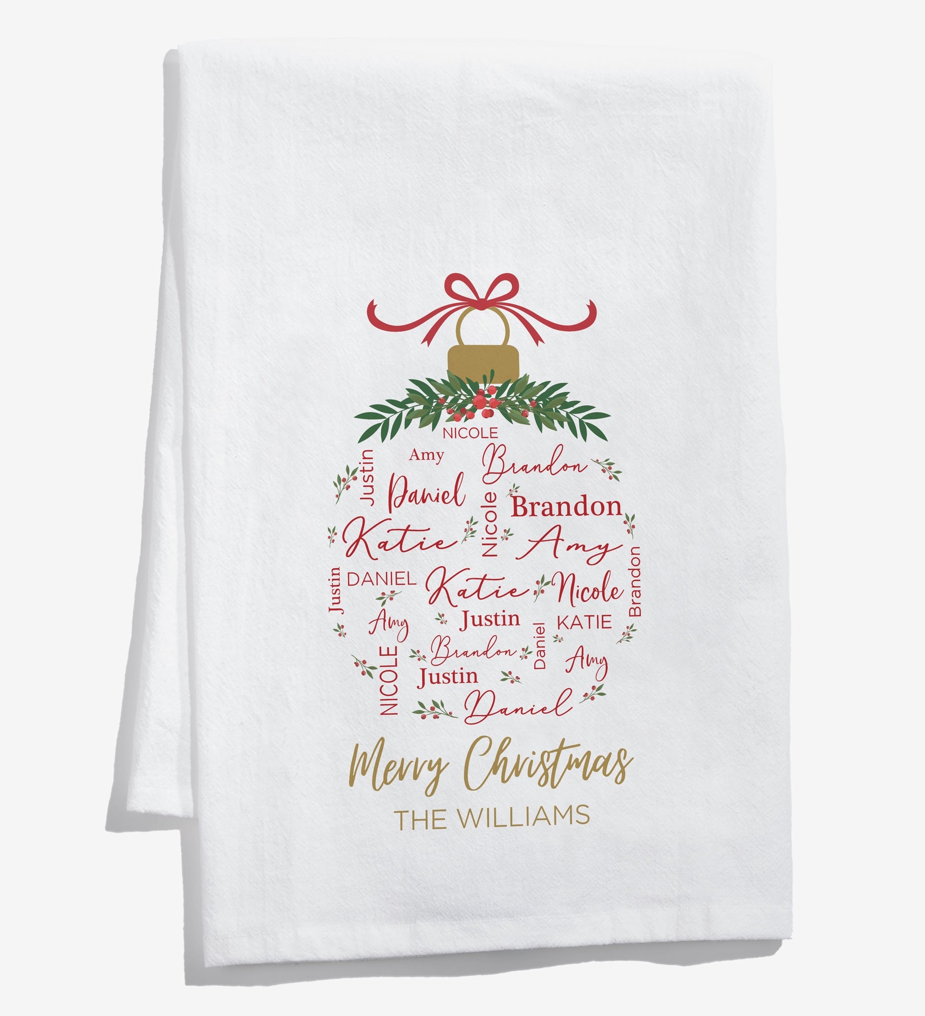 Merry Family Personalized Christmas Tea Towel