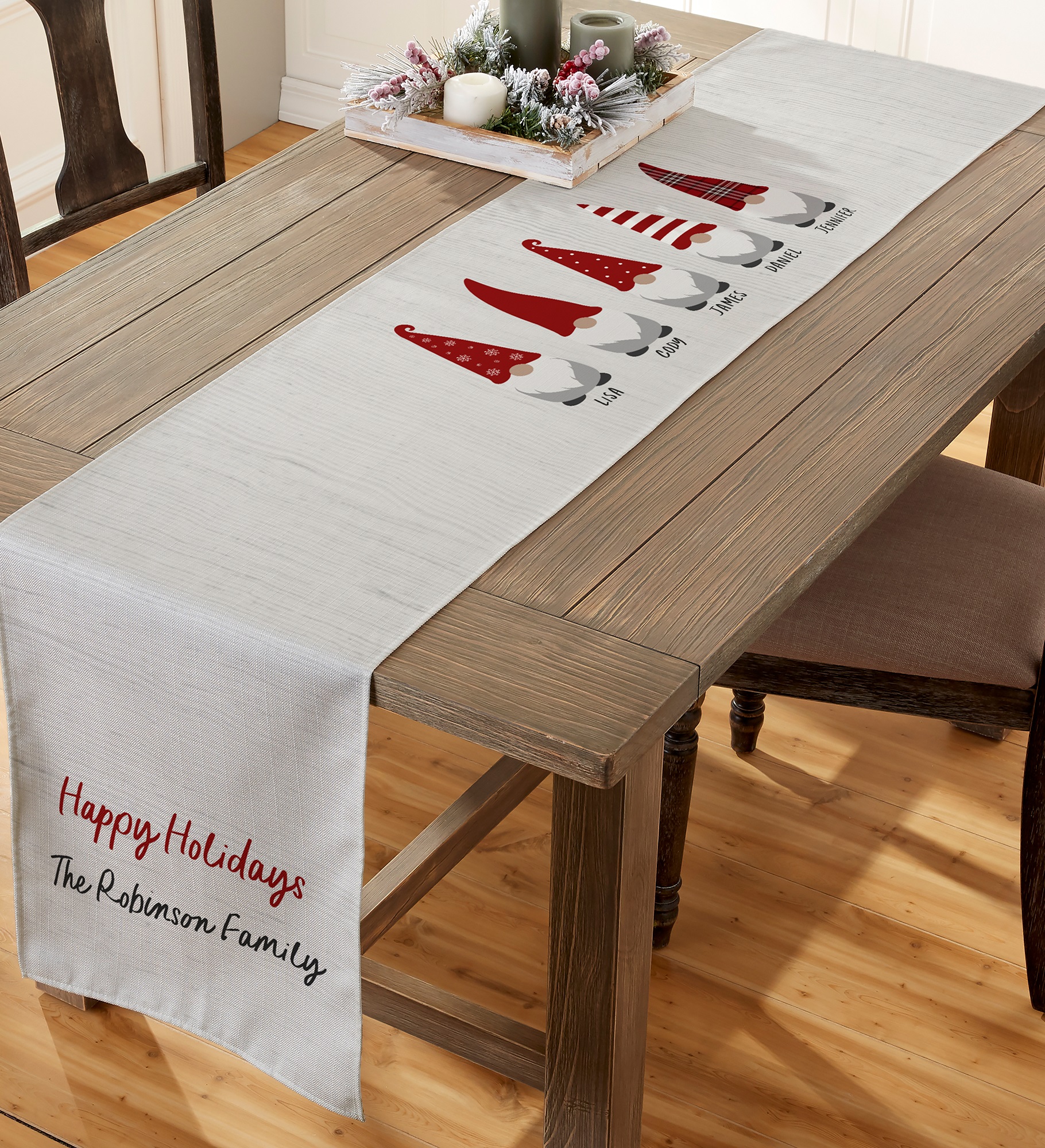 Christmas Gnome Family Personalized Table Runner