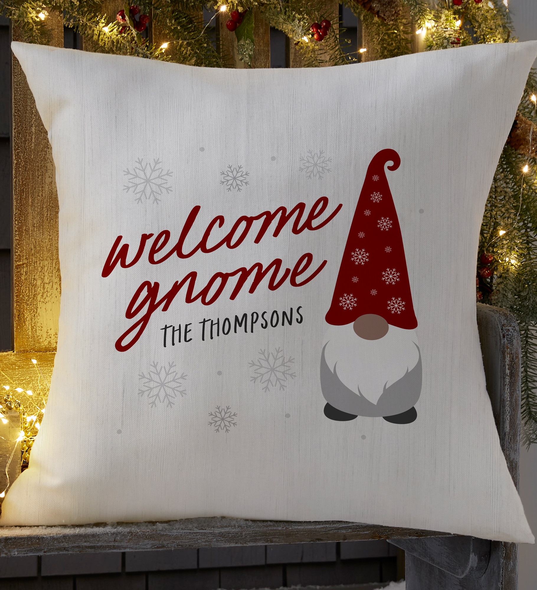Christmas Gnome Personalized Outdoor Throw Pillow