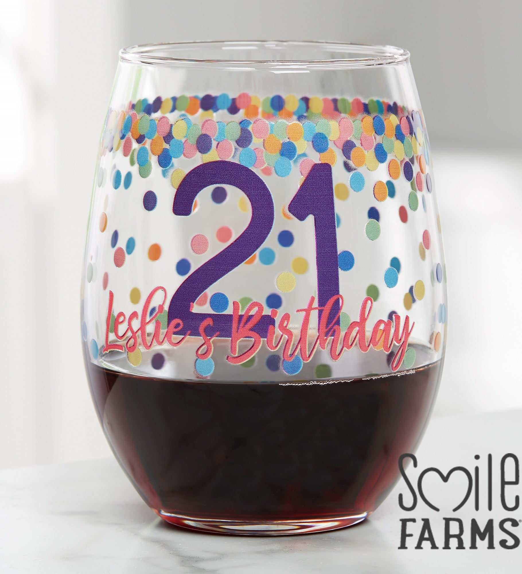 Smile Farms   Confetti Cheers Personalized Birthday Wine Glass Collection
