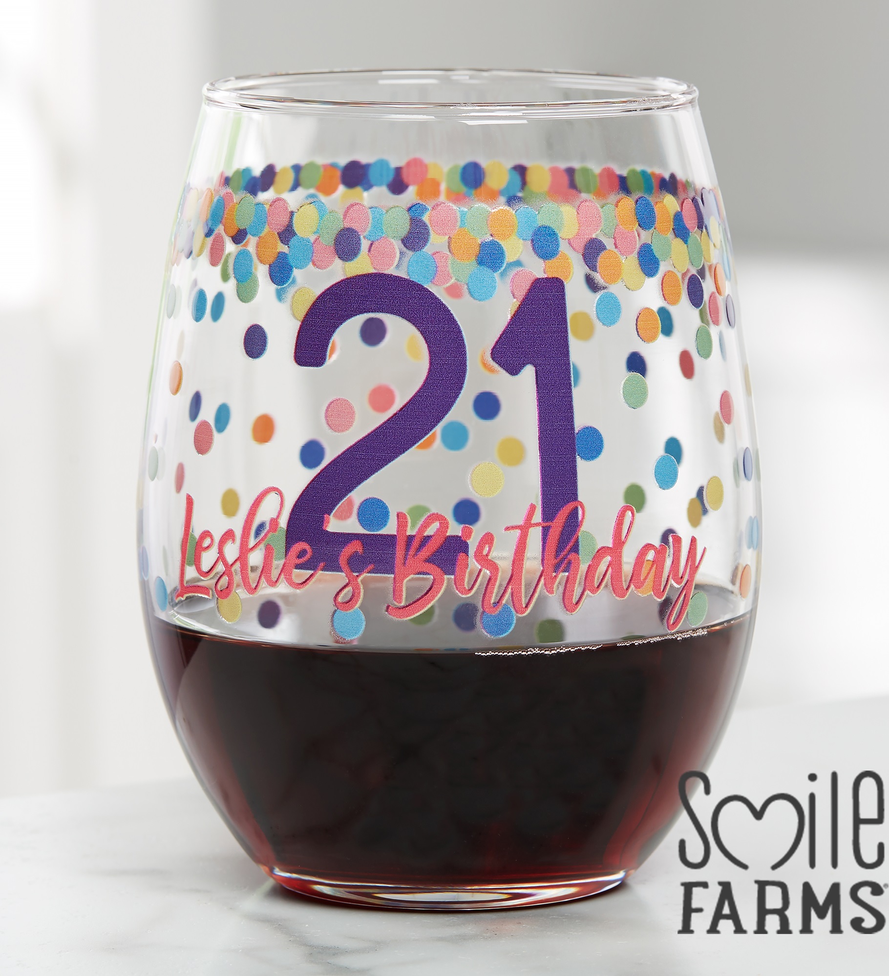 Smile Farms - Confetti Cheers Personalized Birthday Wine Glass Collection