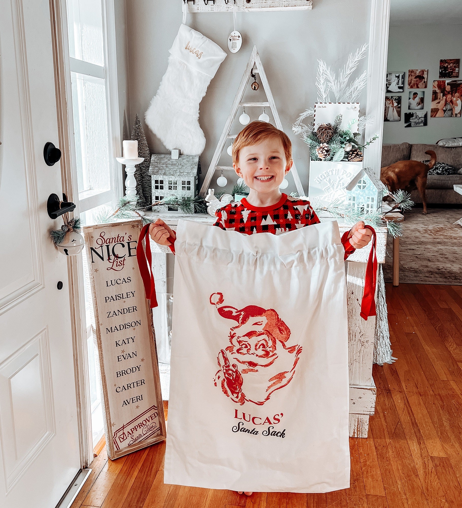 Retro Santa Personalized Canvas Drawstring Santa Sack