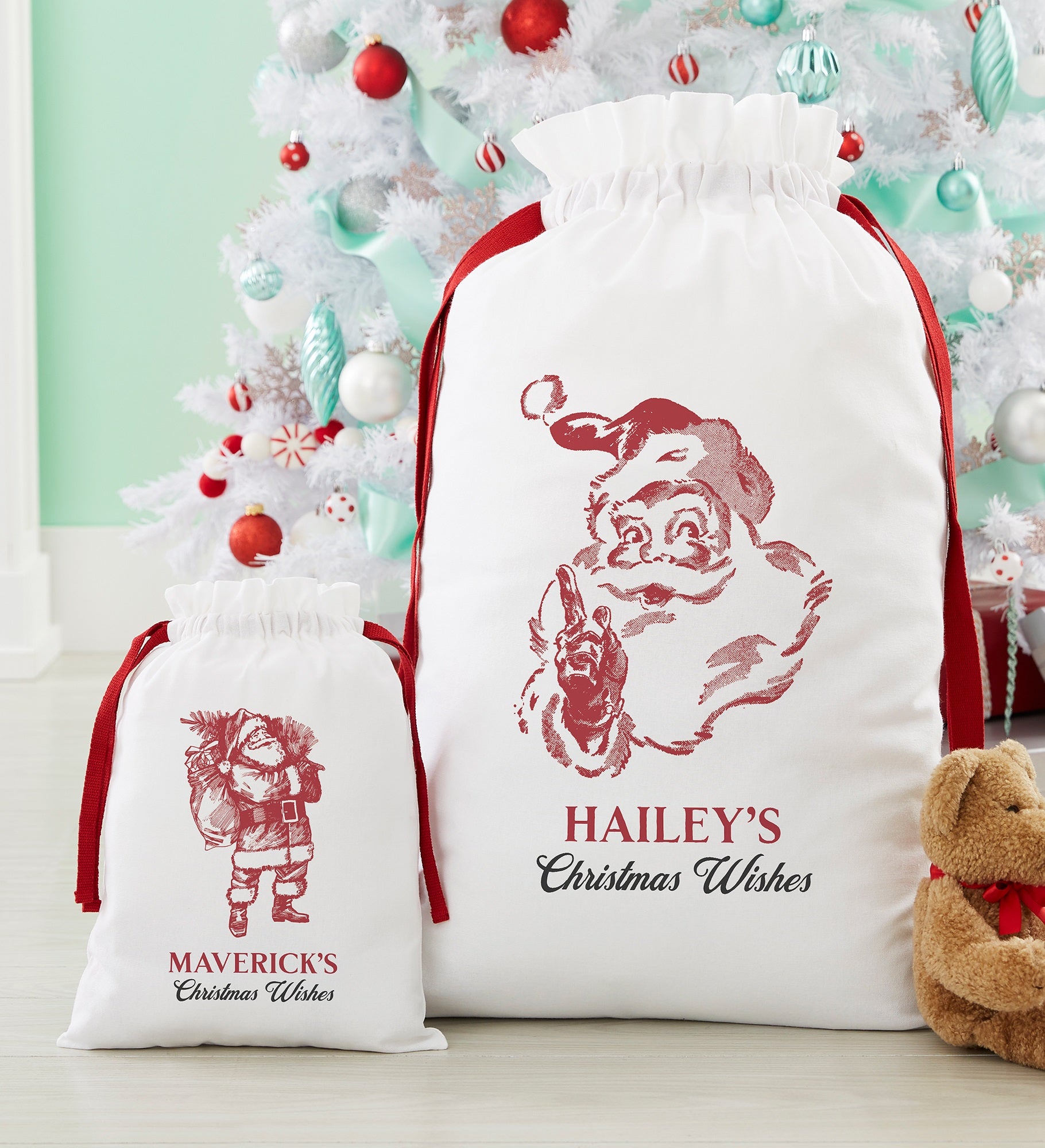 Retro Santa Personalized Canvas Drawstring Santa Sack