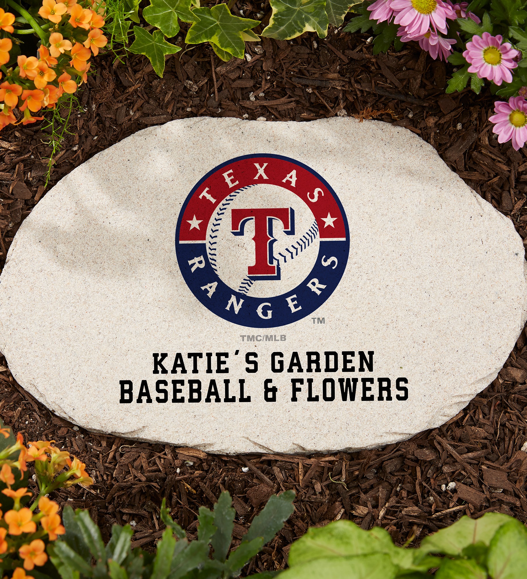 MLB Texas Rangers Personalized Round Garden Stone