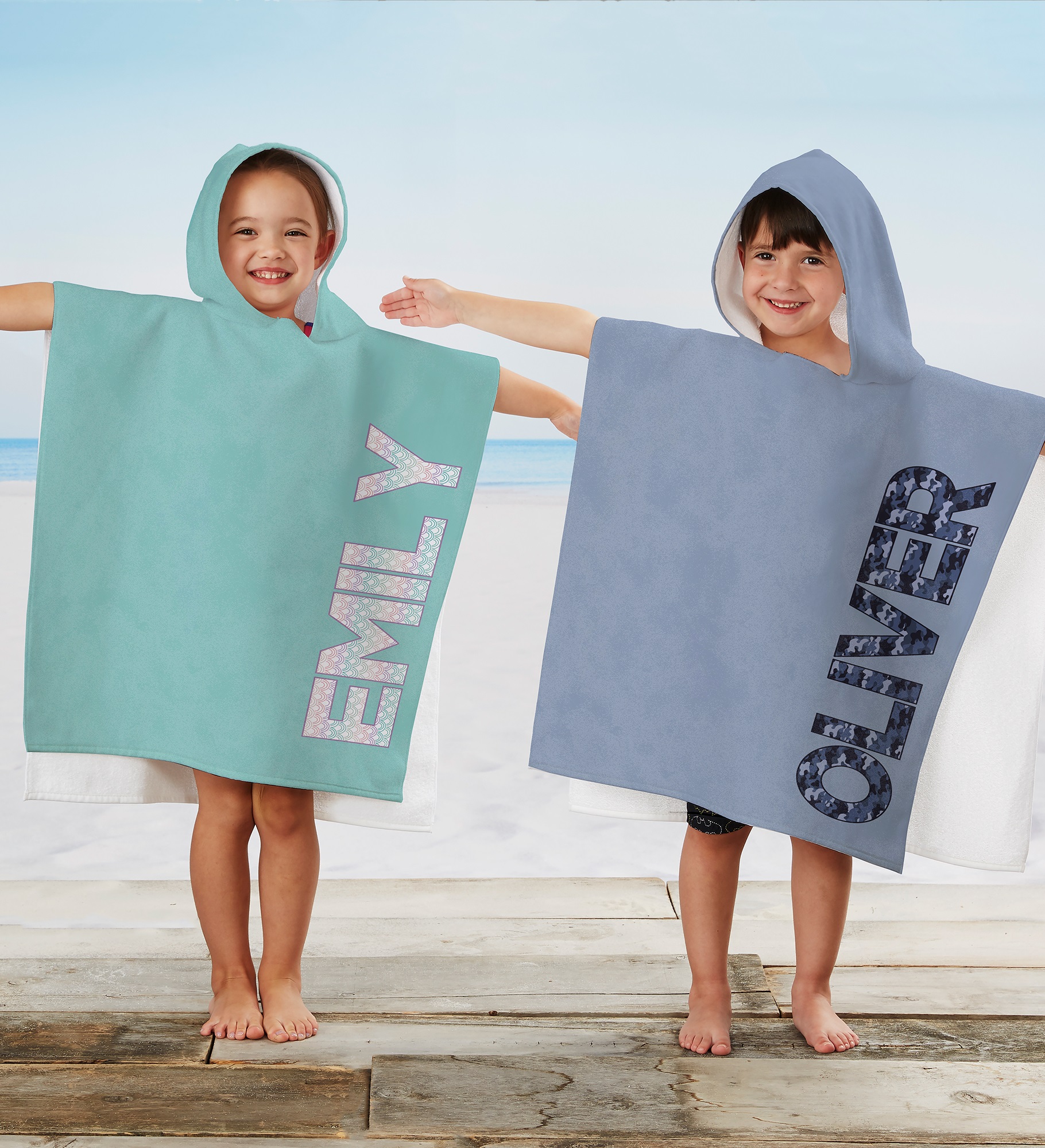 Pop Pattern Personalized Kids Poncho Beach Towel