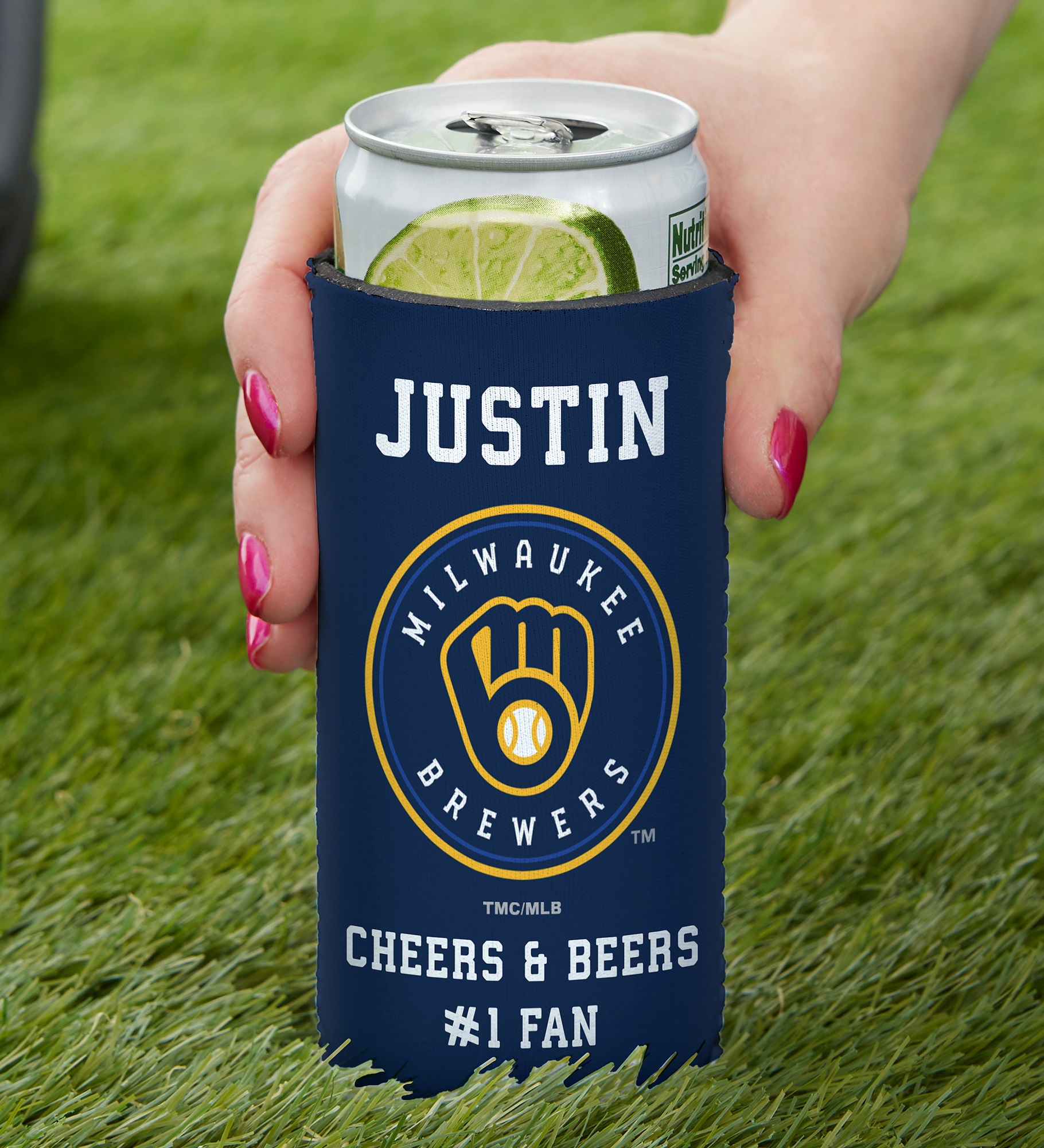 MLB Milwaukee Brewers Personalized Slim Can Holder