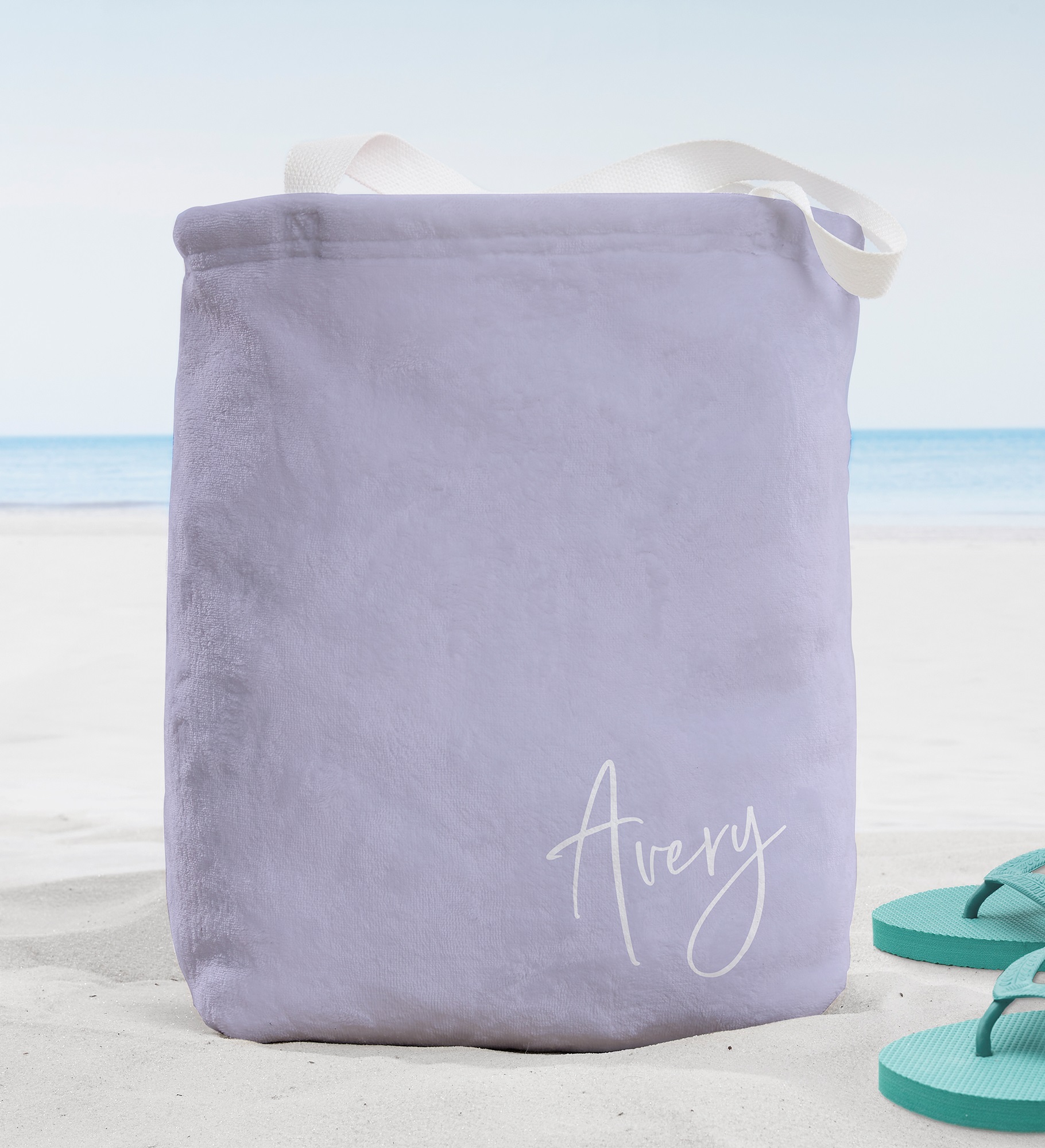 Trendy Script Personalized Terry Cloth Beach Bag
